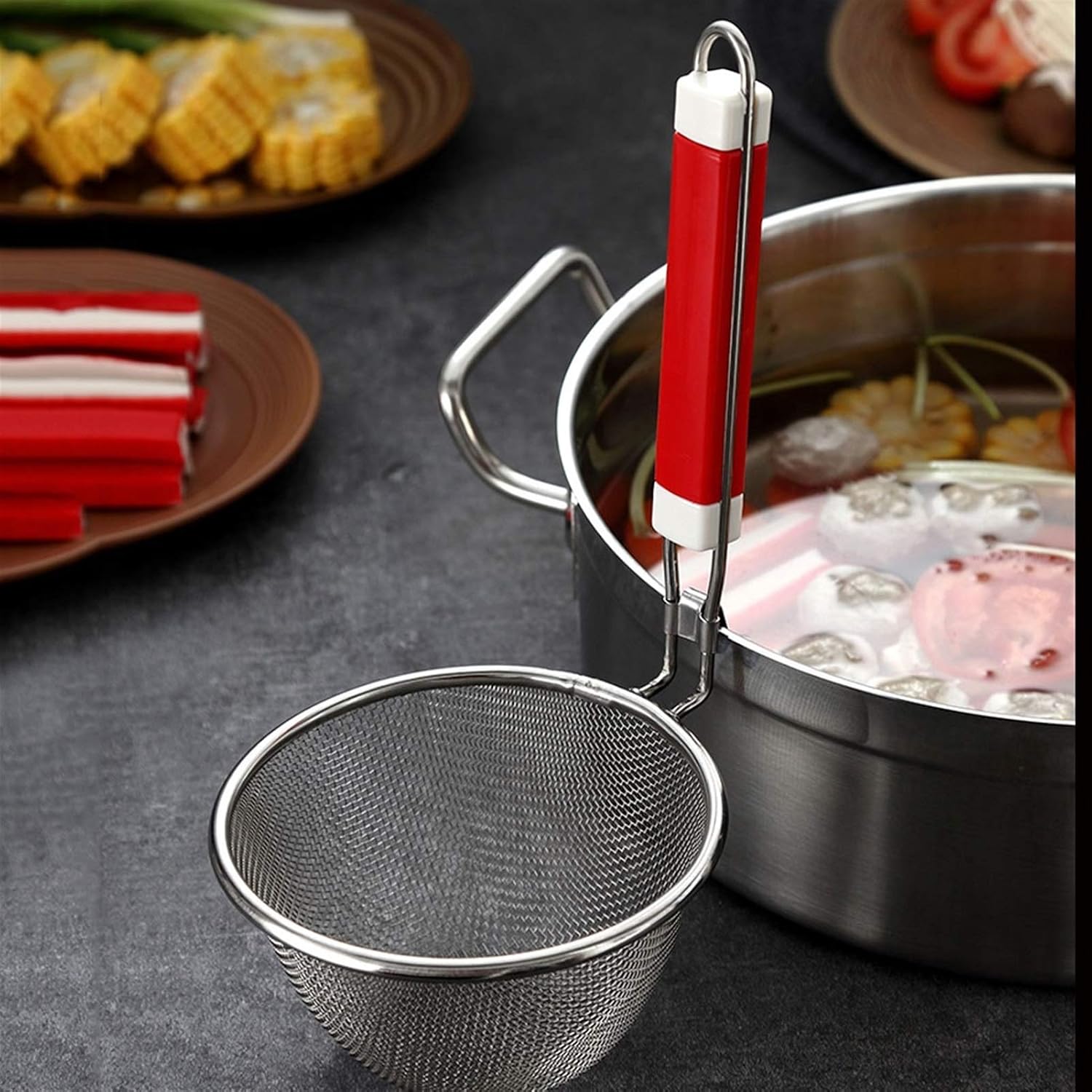 Kitchen Food Strainers Sifters Stainless Steel Skimmer Spider Strainer Ladle for Pasta Hot Pot Noodles and Frying in Kitchen cookingFilter Pot