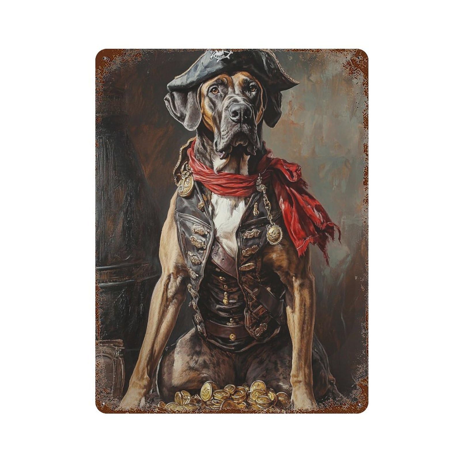 Pirate Dog Treasure Chest-56 Rustic Tin Plaque 15.7"x11.8", Classic Wall Plaque for Garage, Pub Or Kitchen