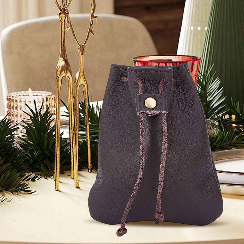 Beebeecraft 2Pcs Drawstring Leather Coin Pouches, 10.2x11.9cm Cowhide Leather Pouch Sandy Coffee Waterproof Medieval Money Bags Dice Purse Wallet Change Storage Organizer for Jewellery Women Man Gift