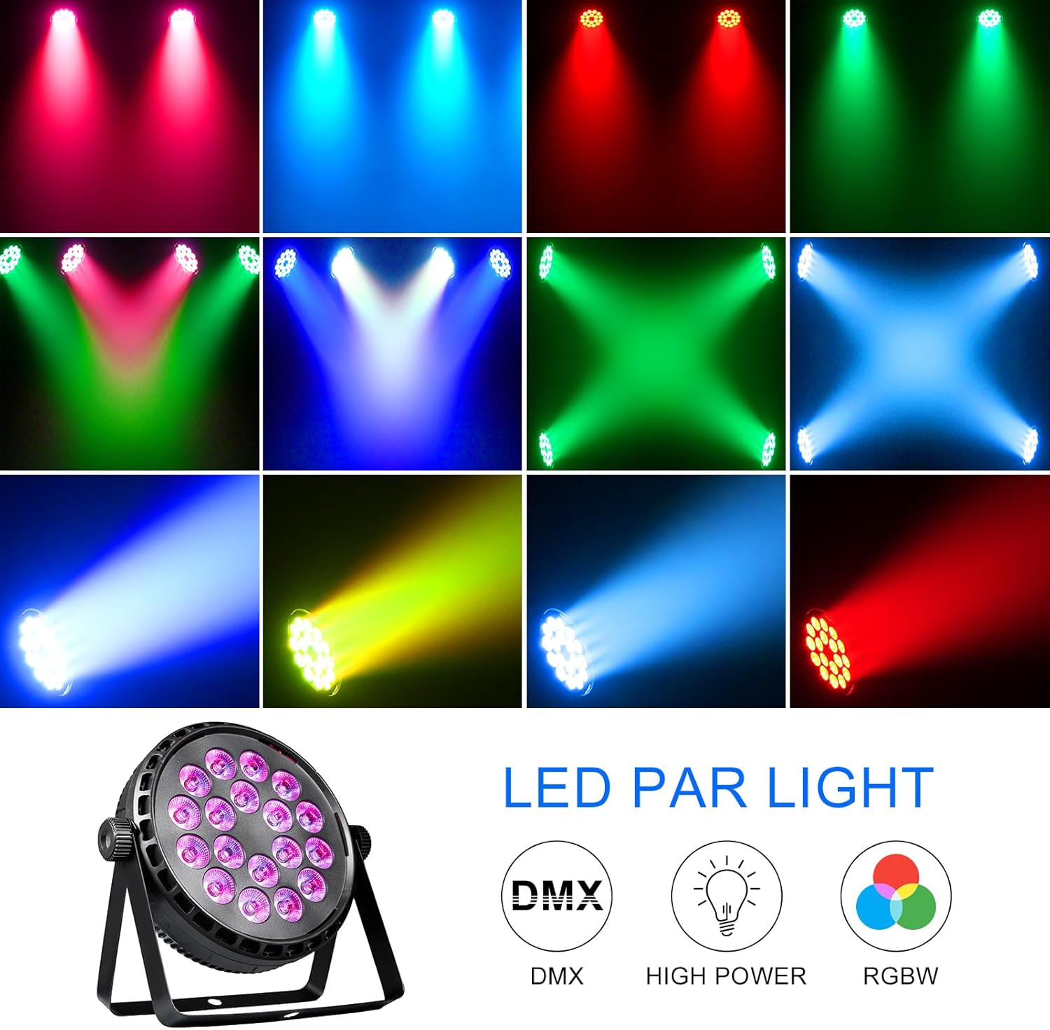 ZKYMZL Stage Lighting Par Lights 80W RGBW 4 in 1 LED DMX Lights with Remote Sound Activated Stage Uplights for Events Shows Party Wedding Church Christmas Club (2 Packs)