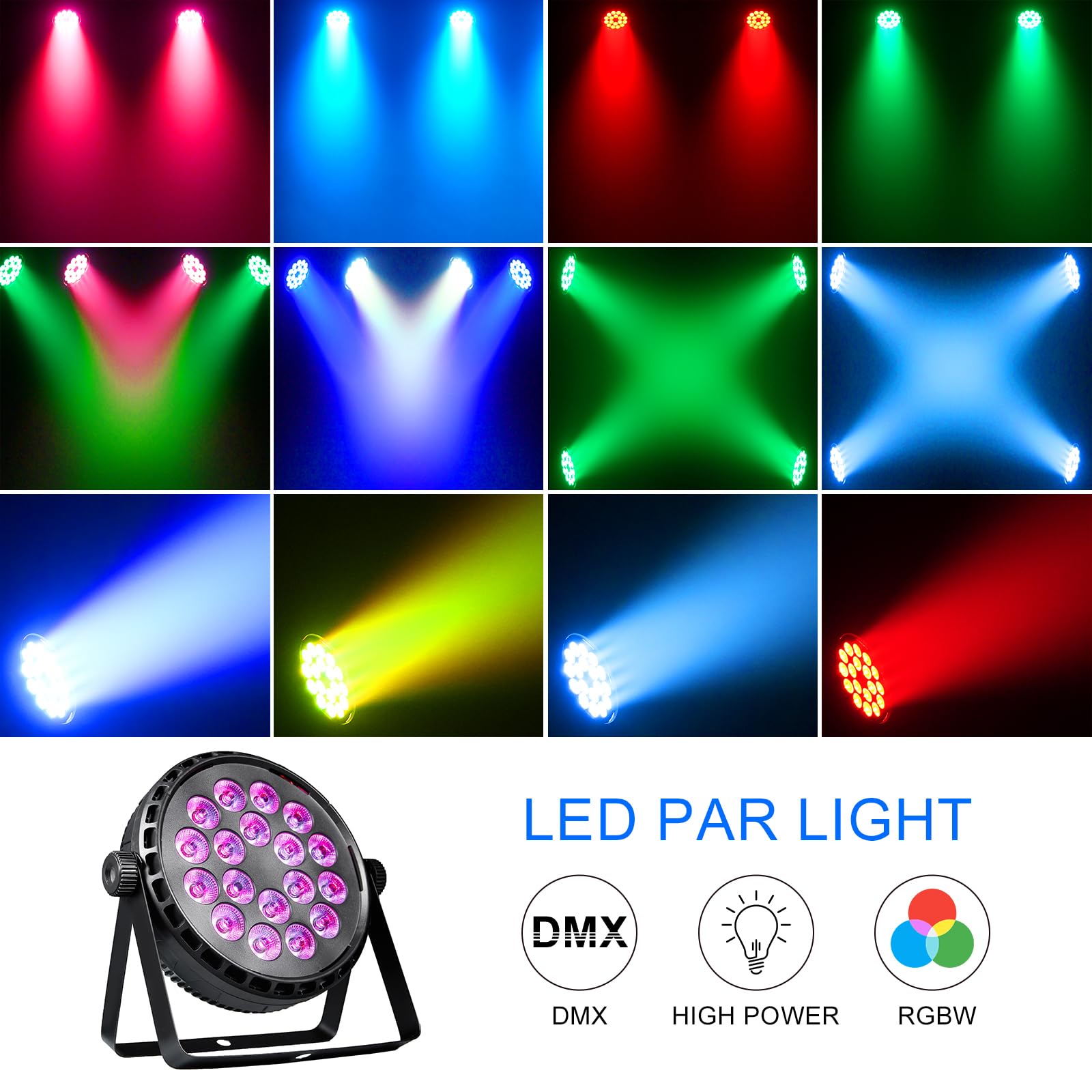 ZKYMZL Bühnenbeleuchtung Par Lights 80W RGBW 4-in-1 LED DMX-Lichter mit Fernbedienung & Klangaktivierung – Stage Uplights für Shows, Partys, Hochzeiten, Kirchen, Weihnachten, Clubs (2 Stück)
