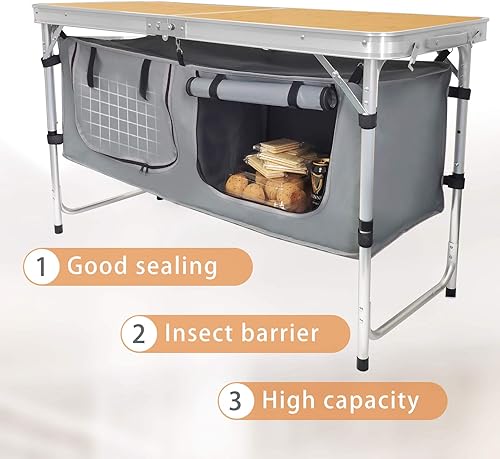 Miniatura 6 de Mesa plegable de aluminio para acampar con patas ajustables para viajes al aire libre, playa, patios, barbacoas, fiestas y picnic mesa plegable