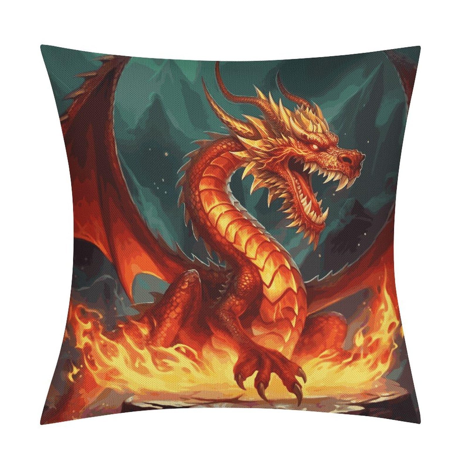 Fodpand Style Dragon King In Fire Pillow Covers 18X18 Inch, Pillow Cases Boho Farmhouse, Throw Pillow Covers For Couch Sofa Bed Spring Home Decor