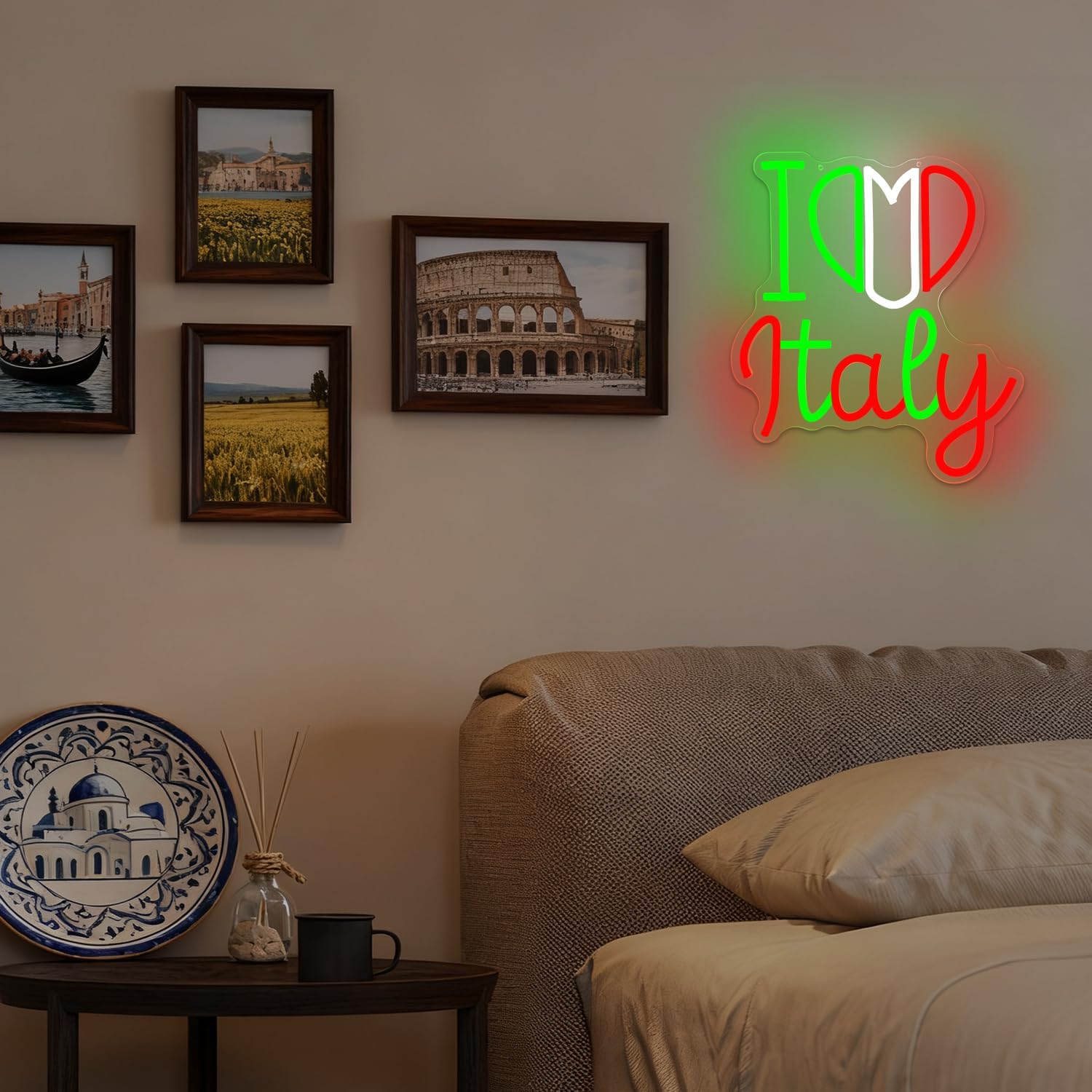 Italy Neon Sign for Wall Decor Dimmable Led Italian Themed Party Decorations, Italian Light Up Sign for Home I Love Italy Birthday Decoration for Gifts