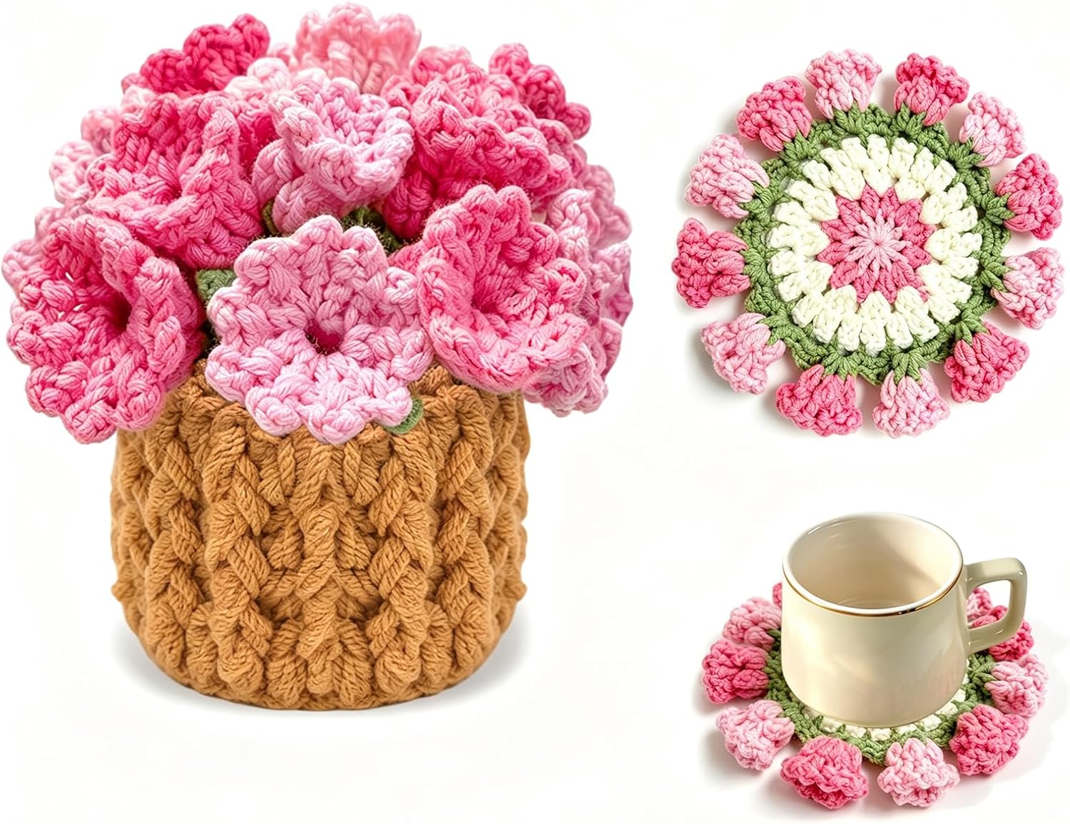 Birthday Gifts for Women Crochet Flowers Coasters Bouquet Room Home Decor
