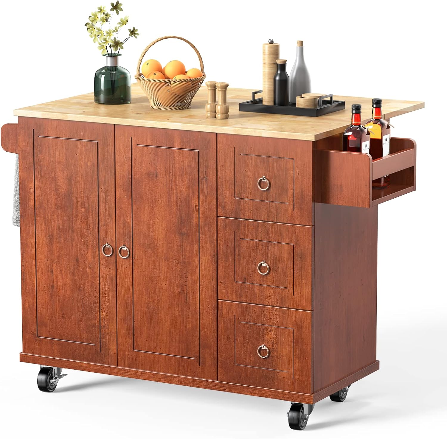 Buy Qsun Rolling Kitchen Island with Wood Drop Leaf Tabletop, Kitchen