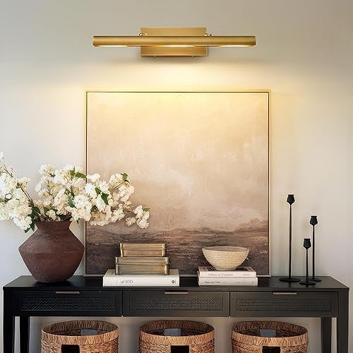 Miniatura 8 de Luz de imagen de latón para pared 24 pulgadas, cableada, regulable, vintage, dorado, cepillado, galería, iluminación artística sobre marco de fotos,