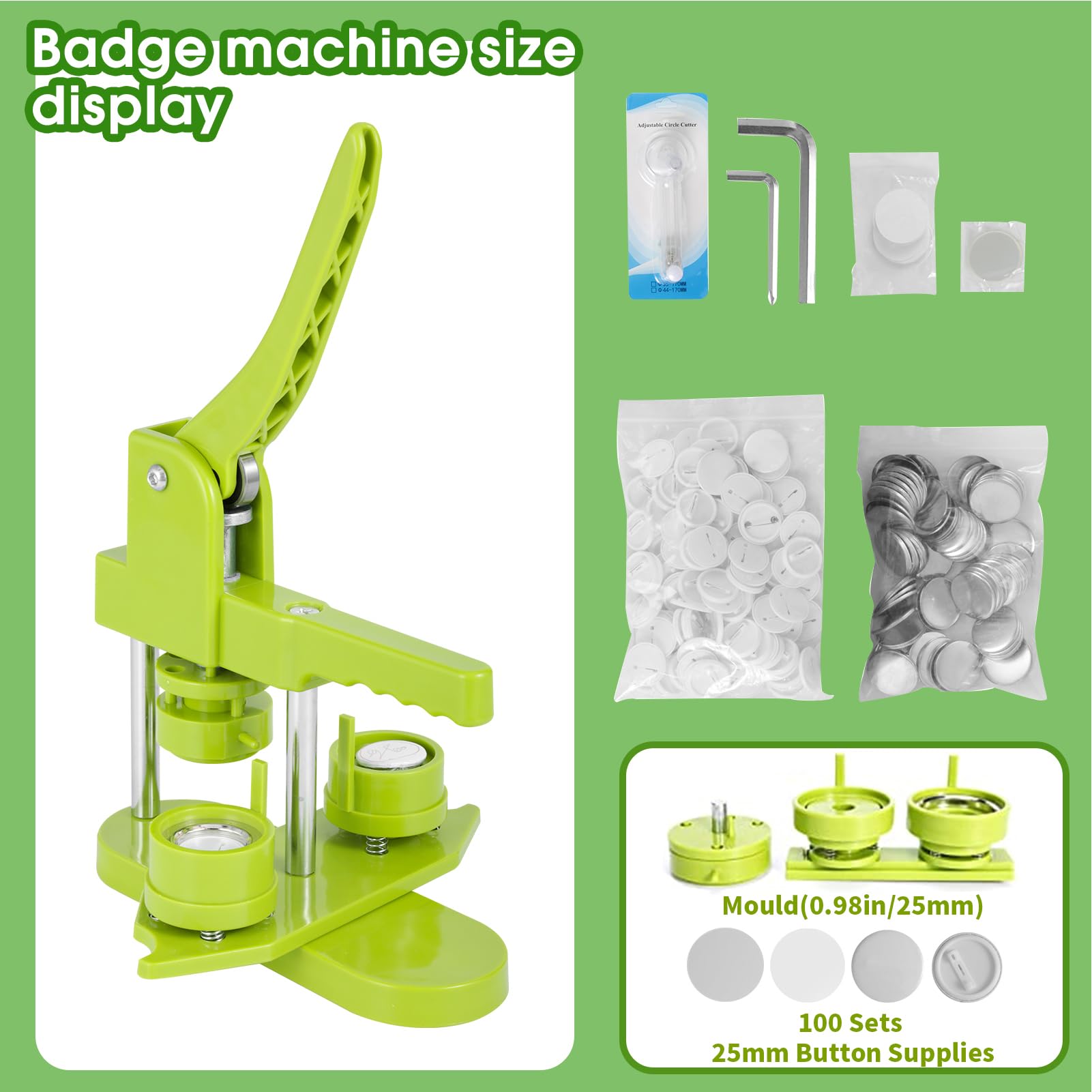 Button Maker Machine 25mm mit 100 Knöpfen & Kreisschneider DIY Badge Press Machine