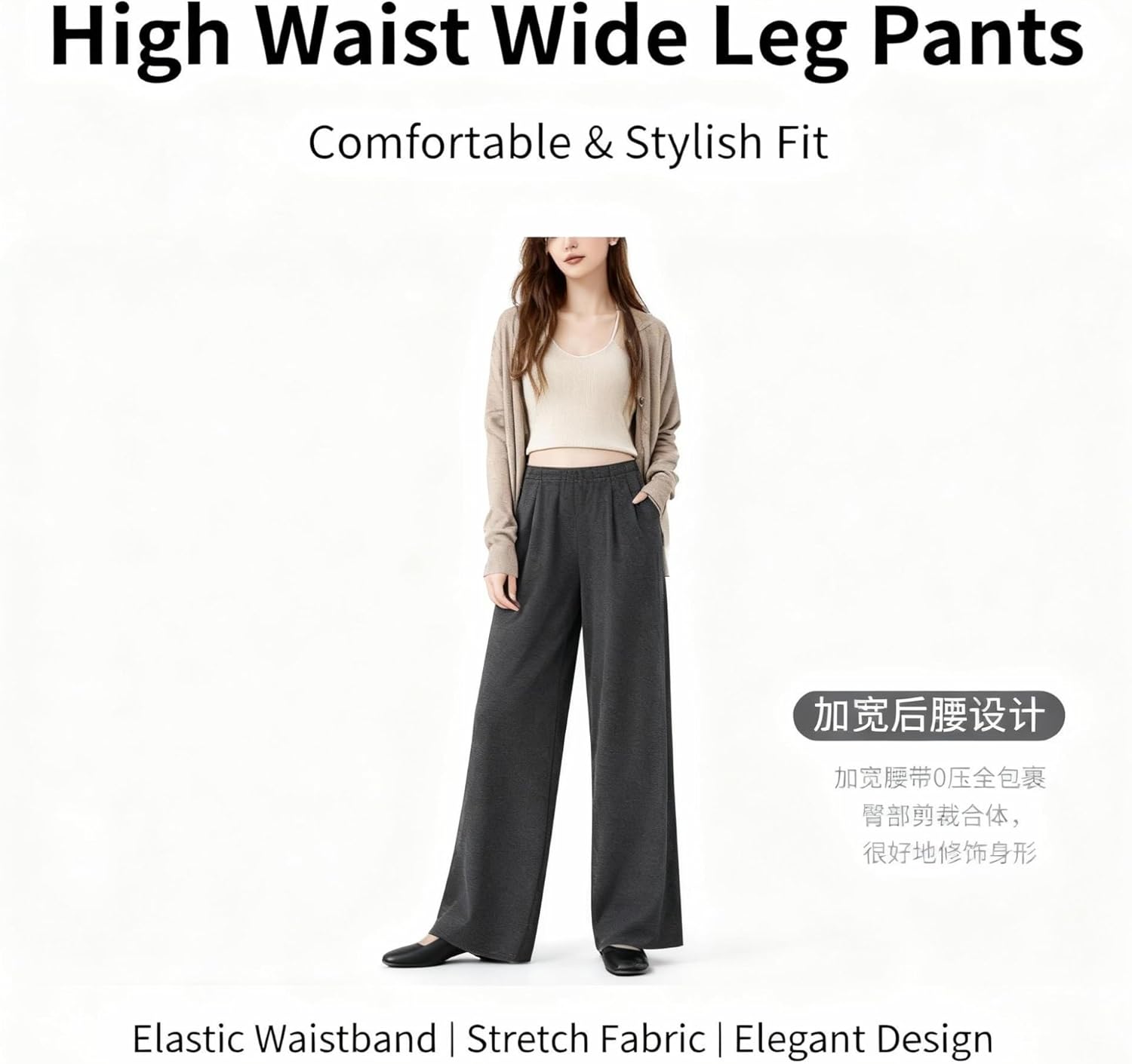 Stylish Maternity Pants Over Belly Pregnancy Wide Leg Lounge Wear Stretch Comfort with Pockets