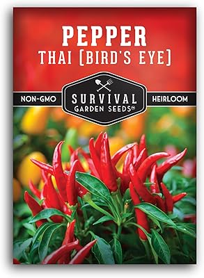 Thai Chili Pepper Seeds for Planting | Birds Eye Hot Peppers Heirloom Non-GMO Hot Chilis for Spicy Cooking & Container Gardens Survival Garden Seeds (1 Pack)