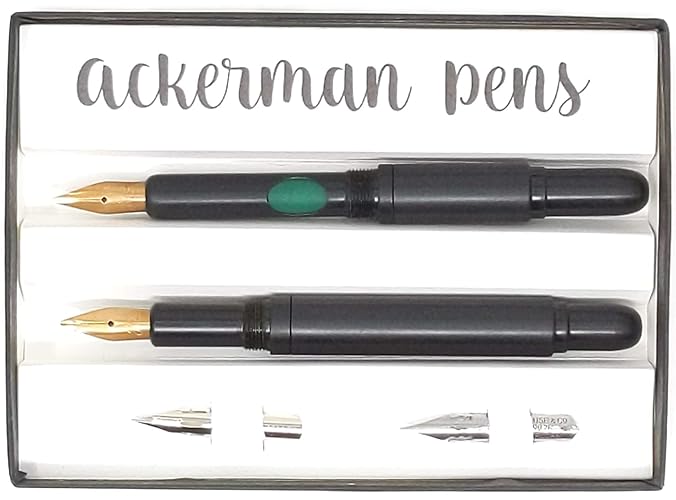 Ackerman Pens Classic Pump Pen and Fountain Pen Set, use any ink - even India ink, slip nIbs and feeds in and out