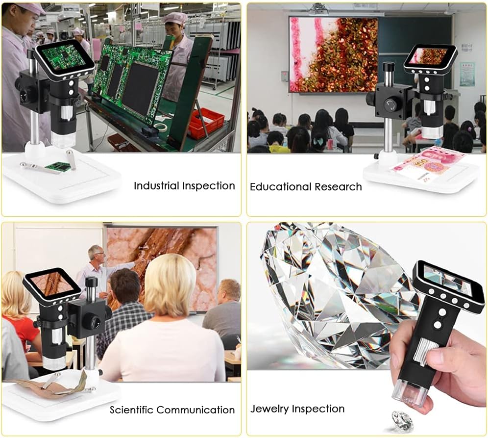 500X 2.5 Inch LCD Digital Microscope Handheld 8-LED Light Magnifying Glass Magnifier with Stand