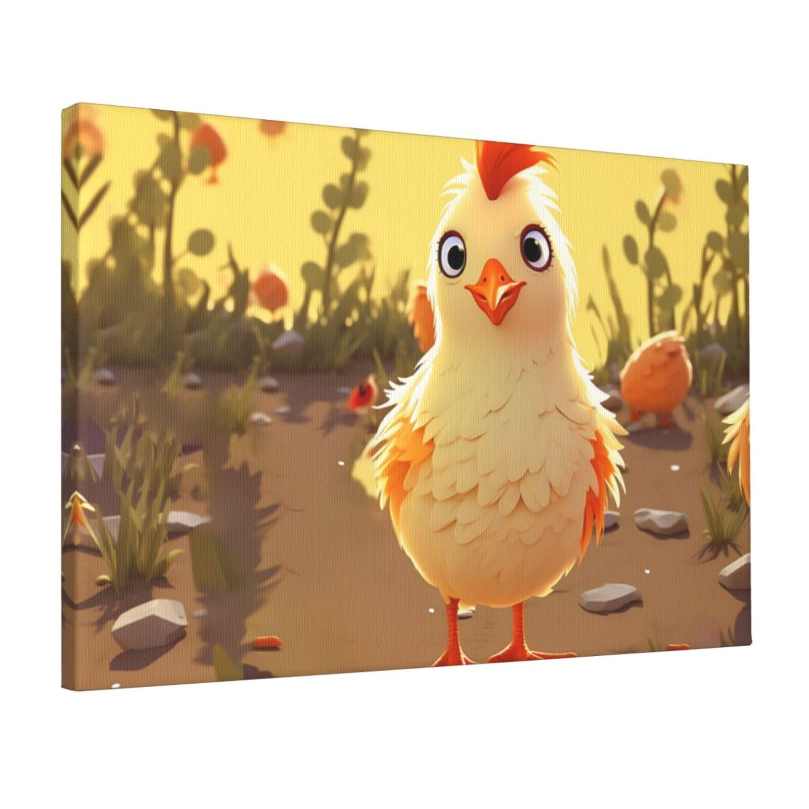 KLOPH Chicken Chick Canvas Wall Art for Living Room 12"x18" Modern Artwork Painting for Bathroom Hanging Canvas Prints Aesthetic Wallart for Bedroom Kitchen Office Wall Decor