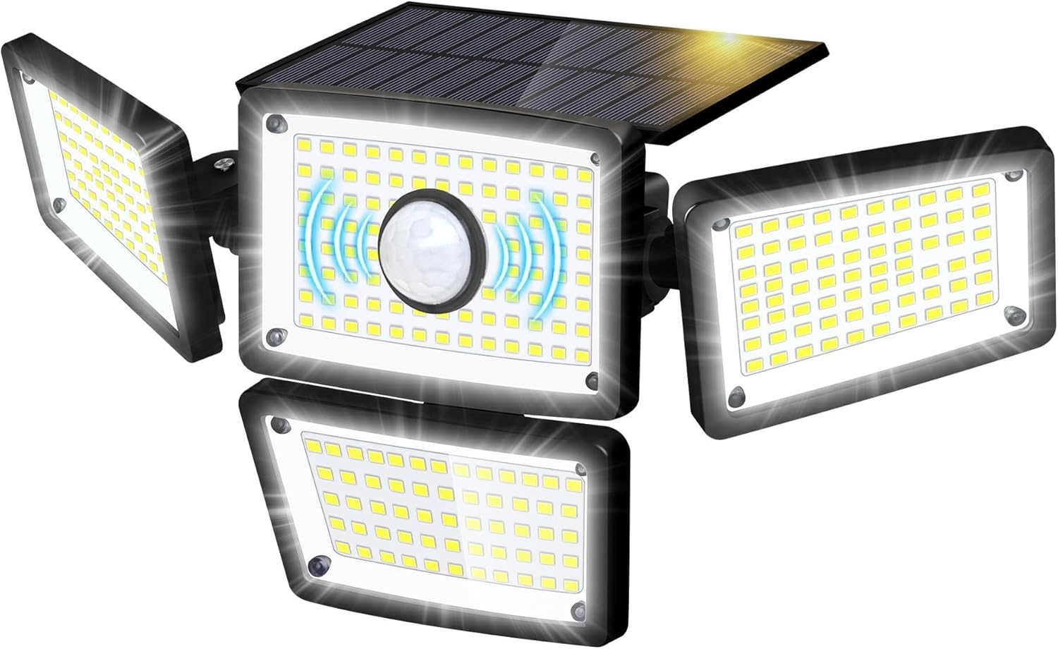 Solar Outdoor Motion Sensor Light, 4-Head 283 LED Solar Flood Light 3000LM 6500K, IP65 Waterproof Security Wall Lamp with Wide 270° Lighting Angle, Solar Powered Motion Sensor Lights(4Pack)