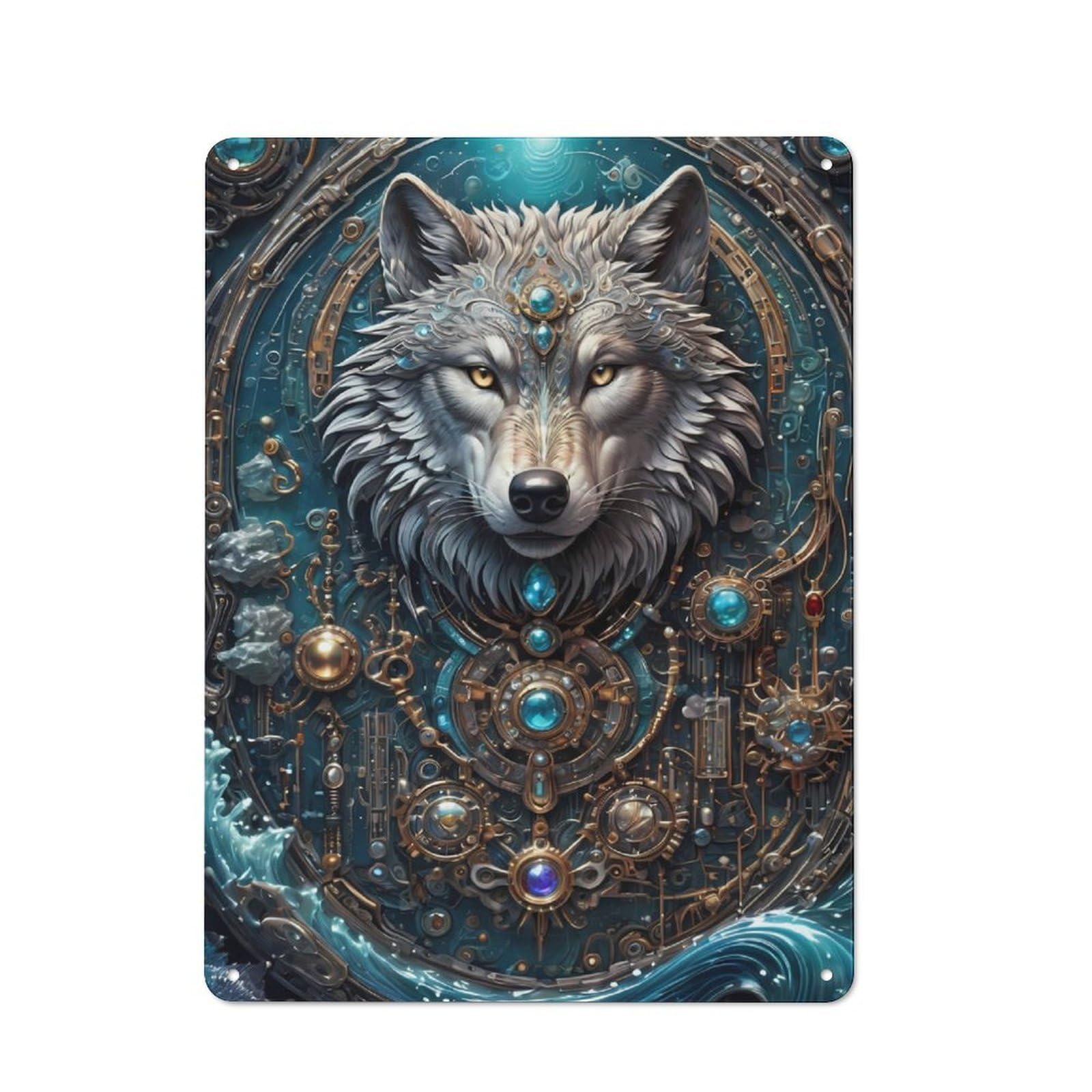Junmoney Astral Guardian Wolf Metal Sign 40X30cm With For Hallway Wall, Vintage Decor, For Garage, Workshop And Man Cave Decoration