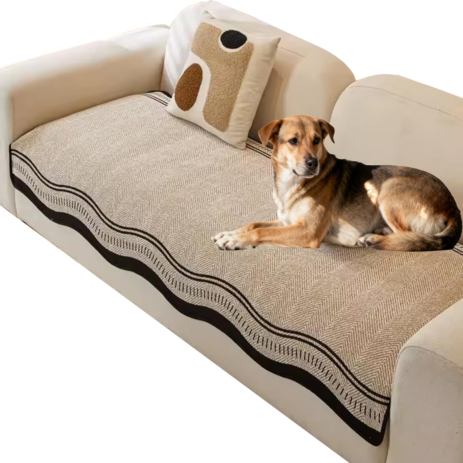Couverture de canapé imperméable pour chien, chenille ondulée antidérapante café