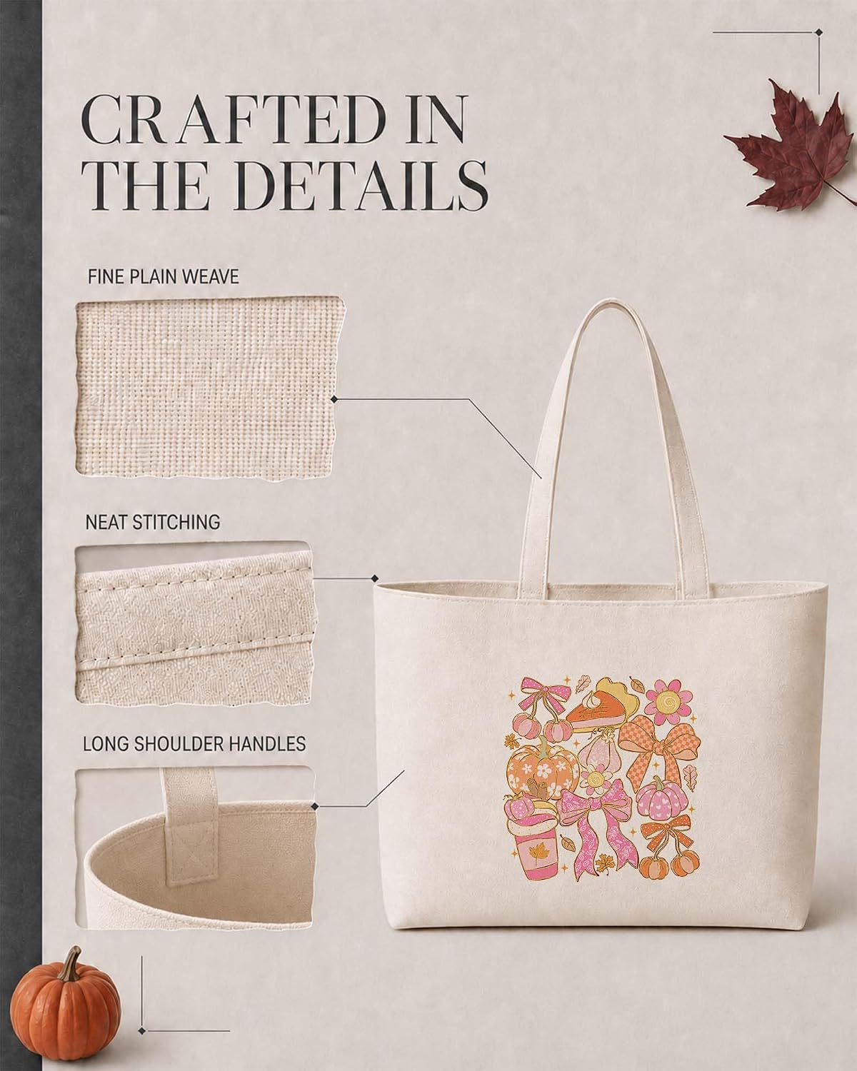 Fall Canvas Tote Bag for Women, Halloween Handbag for Friend image 5