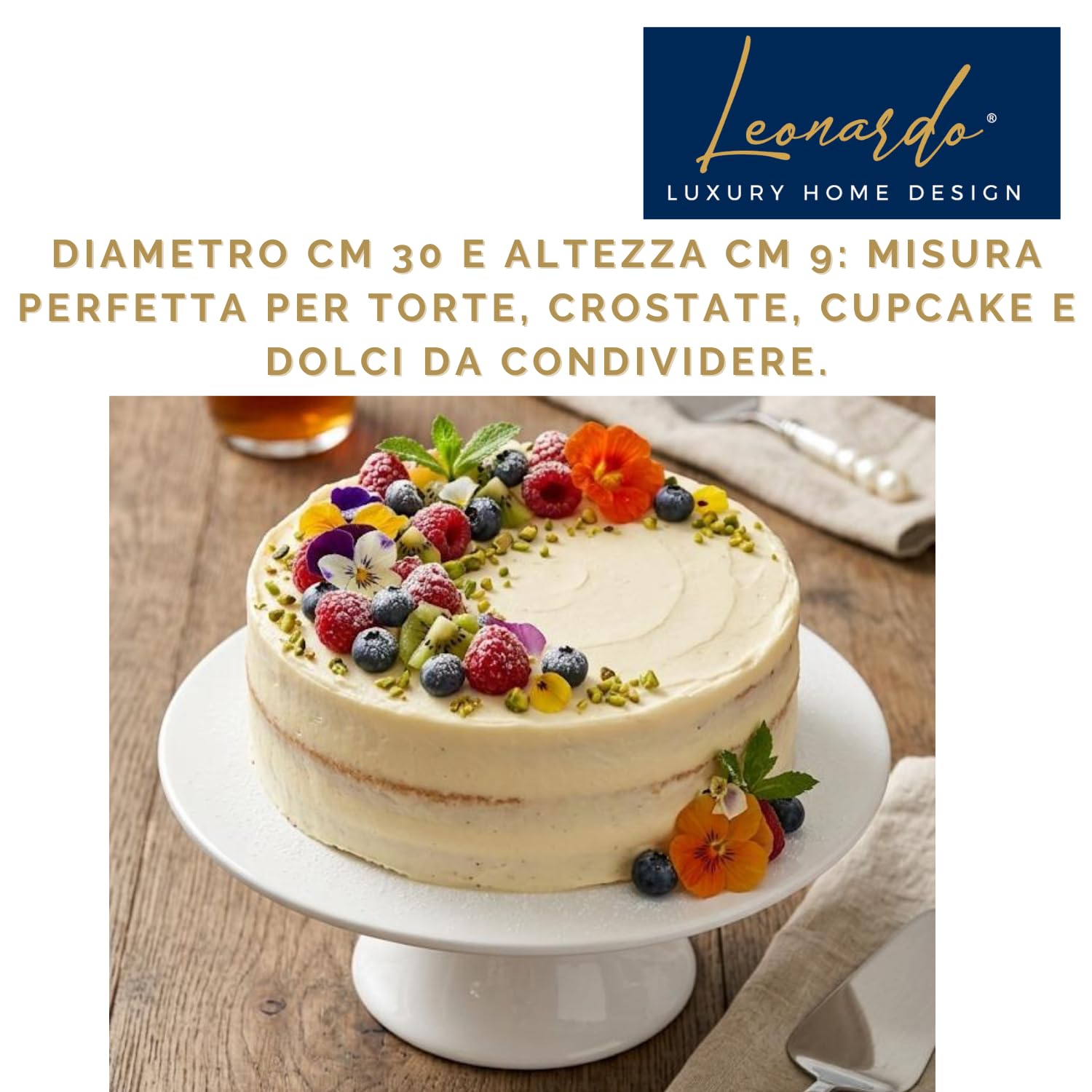 Alzata Porcellana 30 x 9 H cm Piatto Porta Torta Elegante con Base Ideale Dolci Dessert Eventi Buffet Idea Regalo (Senza Cupola)