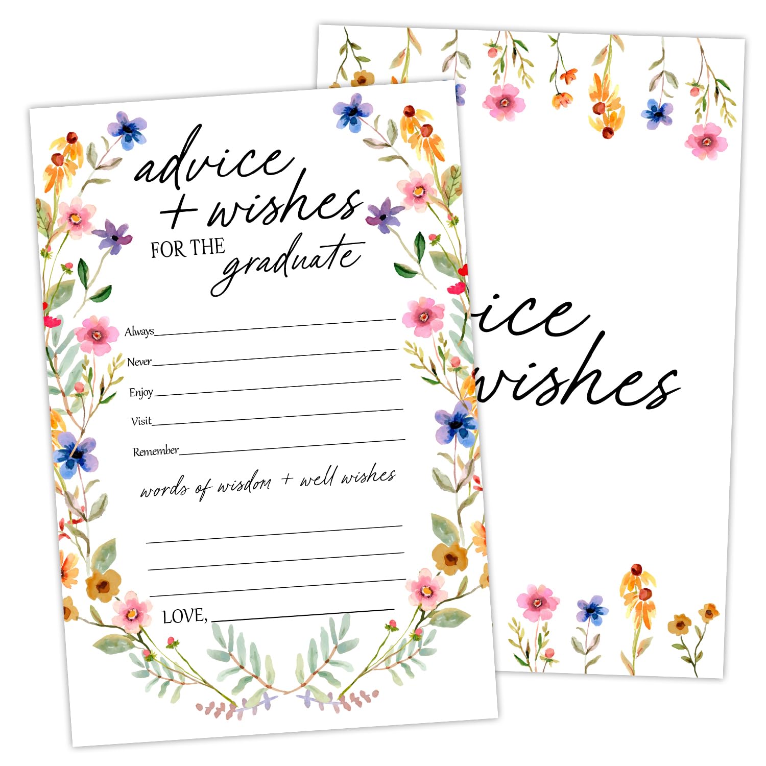 Wildflower Advice and Wishes Cards for the Graduate Cards 4x6 Inch Grad Party Game Card 20 Pcs Double Sided Grad Advice and Wishes Card for Graduation