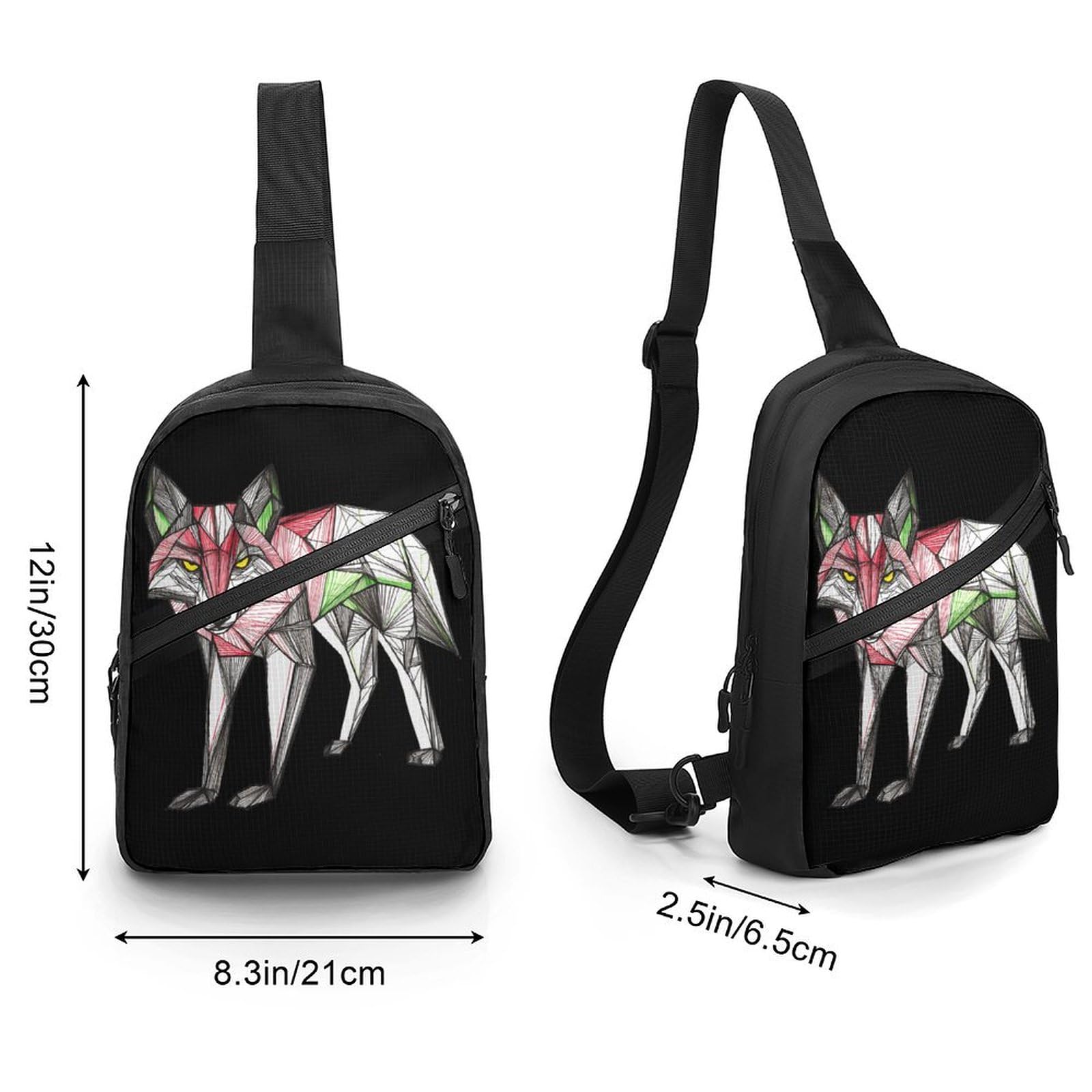 Geometric Fox Chest Bag Foldable Crossbody Unisex Pack Travel Hiking Adjustable Shoulder Straps Sling Bags