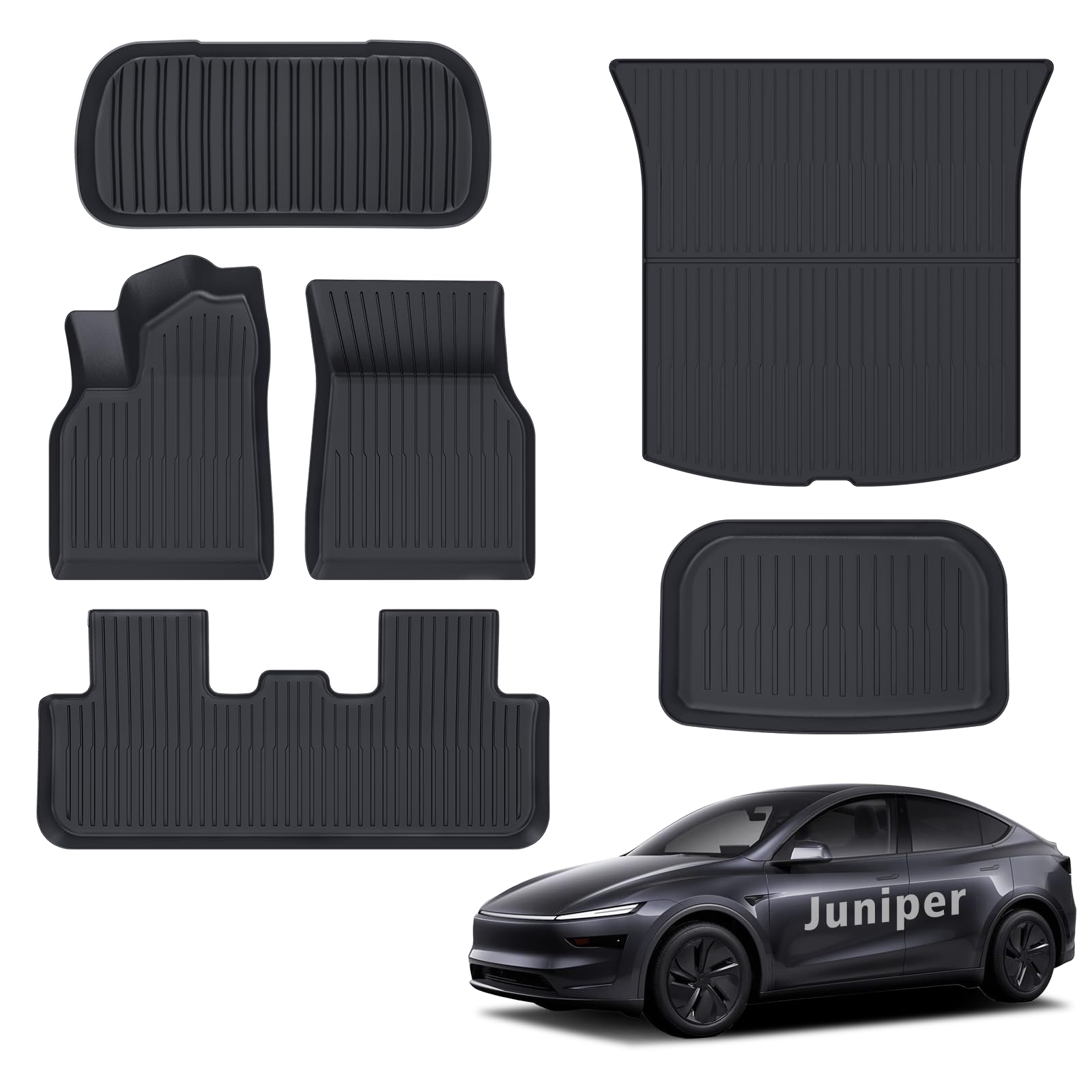 Floor Mats & Cargo Liner Custom Fit for Tesla New Model Y Juniper 2025 2026 5-Seat All Weather TPE 6 Piece Set with Front Trunk and Rear Cargo Mat, Black (ONLY for Tesla Model Y Juniper)