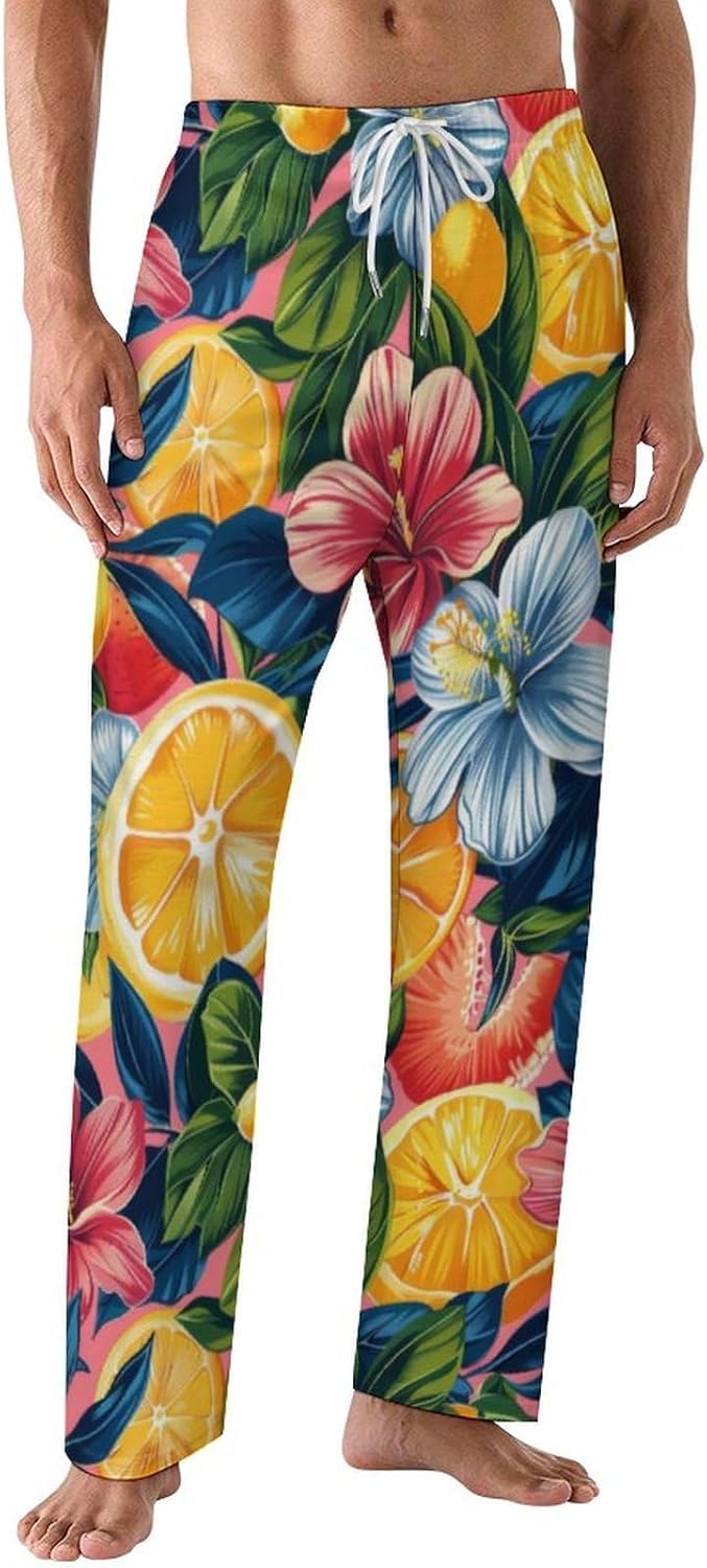 Cherry Bows Flower Pajama Pants for Men Soft Warm Sleepwear Lounge Bottoms Pants with Pockets