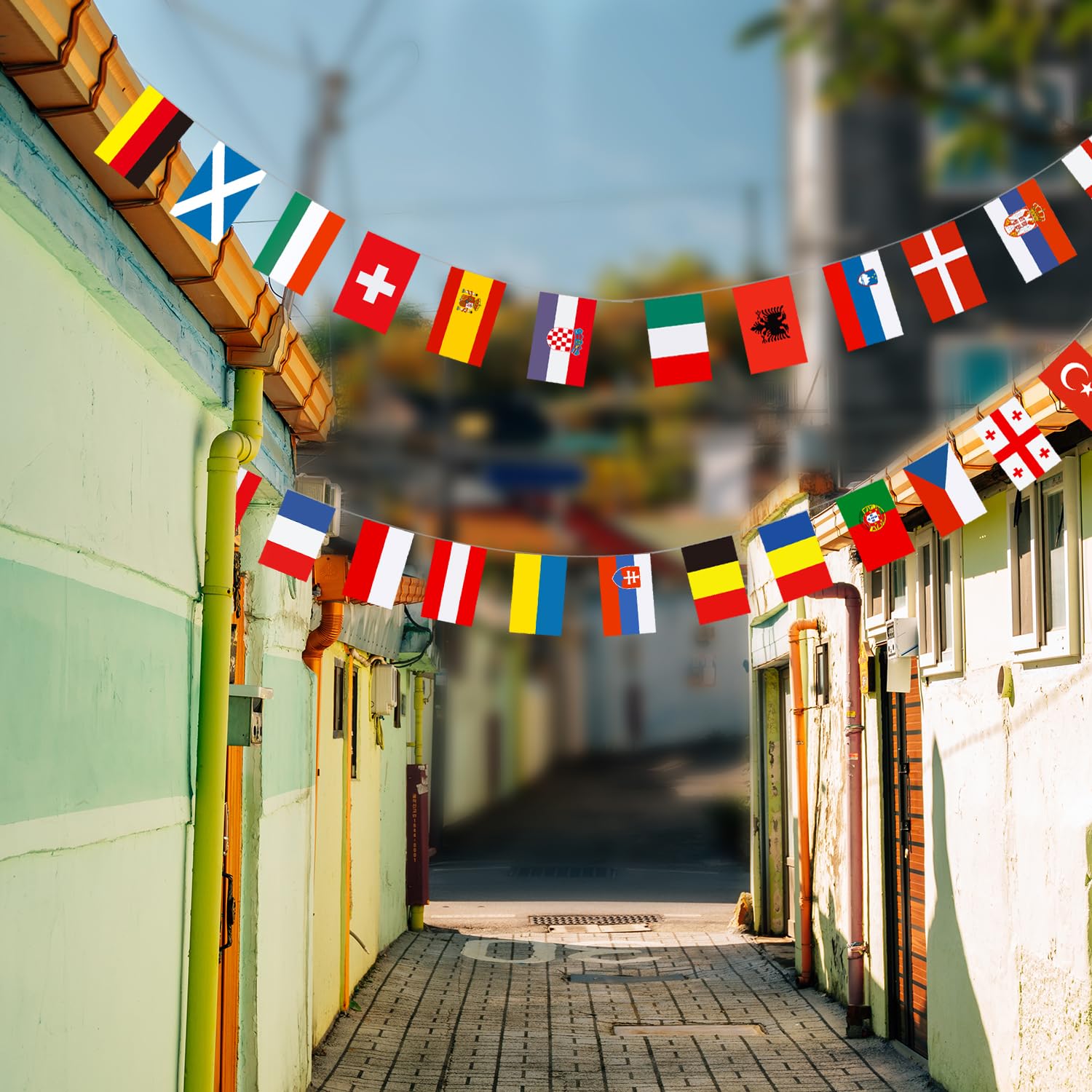 Decoraciones para fiestas de Eurovisión Decoraciones Euro 2024 Banderines Euro 2024 Banderas de 24 países - 26 pies para suministros para fiestas de Eurovisión (14 x 21 cm)
