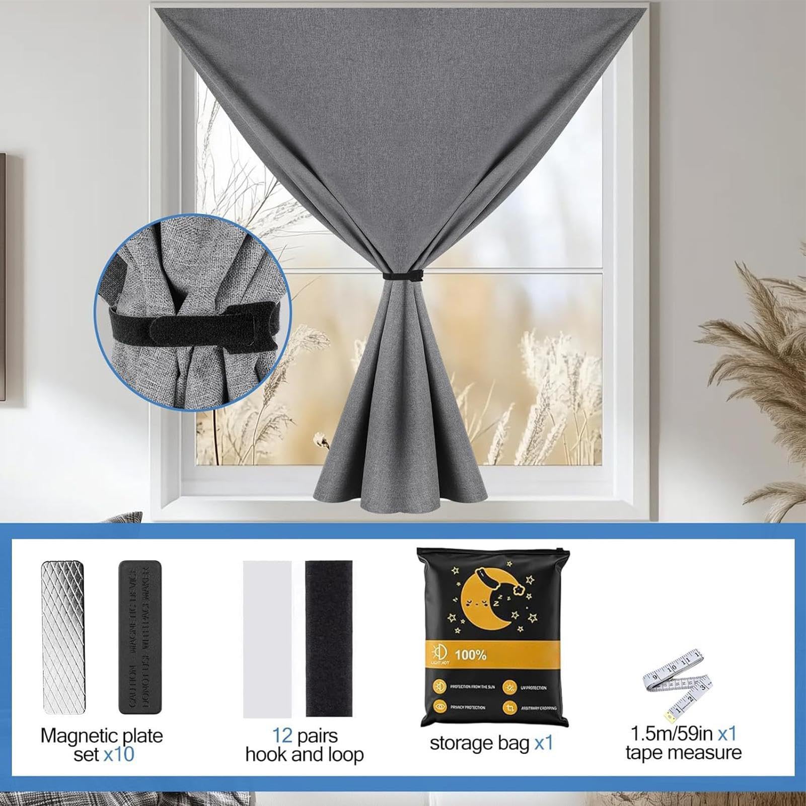 Store occultant magnétique en tissu avec protection UV et lavable en