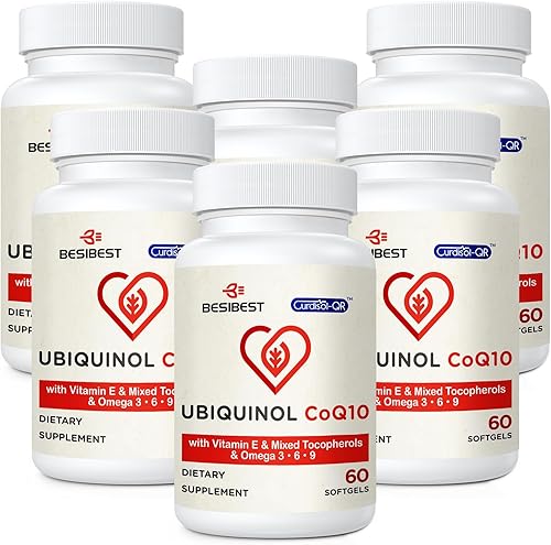 Ubiquinol CoQ10-600mg-Softgel, forma activa de suplemento de ubiquinol Coq10 con vitamina E y Omega 3, 6, 9, alta absorción, coenzima-Q10, potente