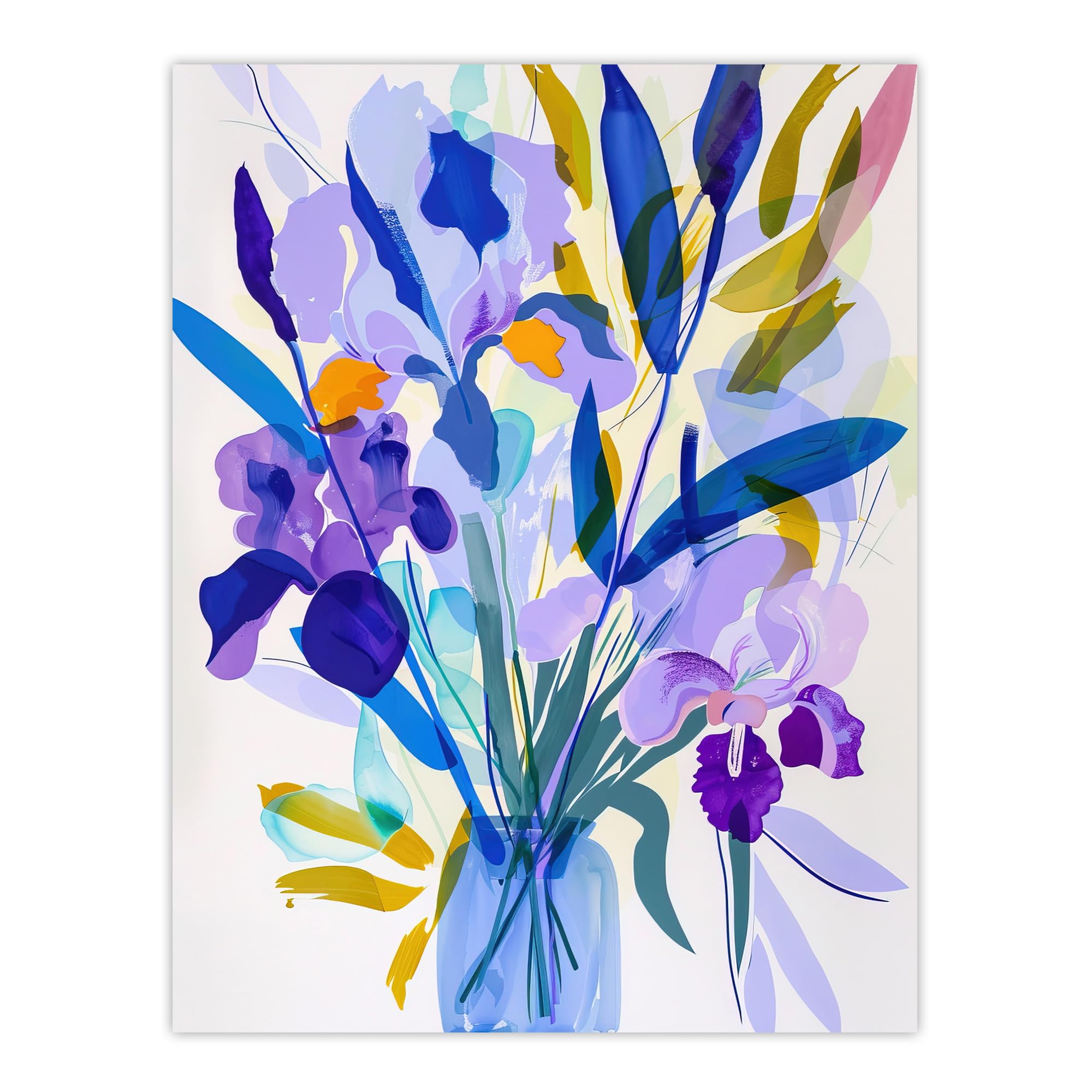 Iris Flower Bouquet in Vase Contemporary Painting Wall Art Print - Artery8 - Purple - W24 inch x H32 inch