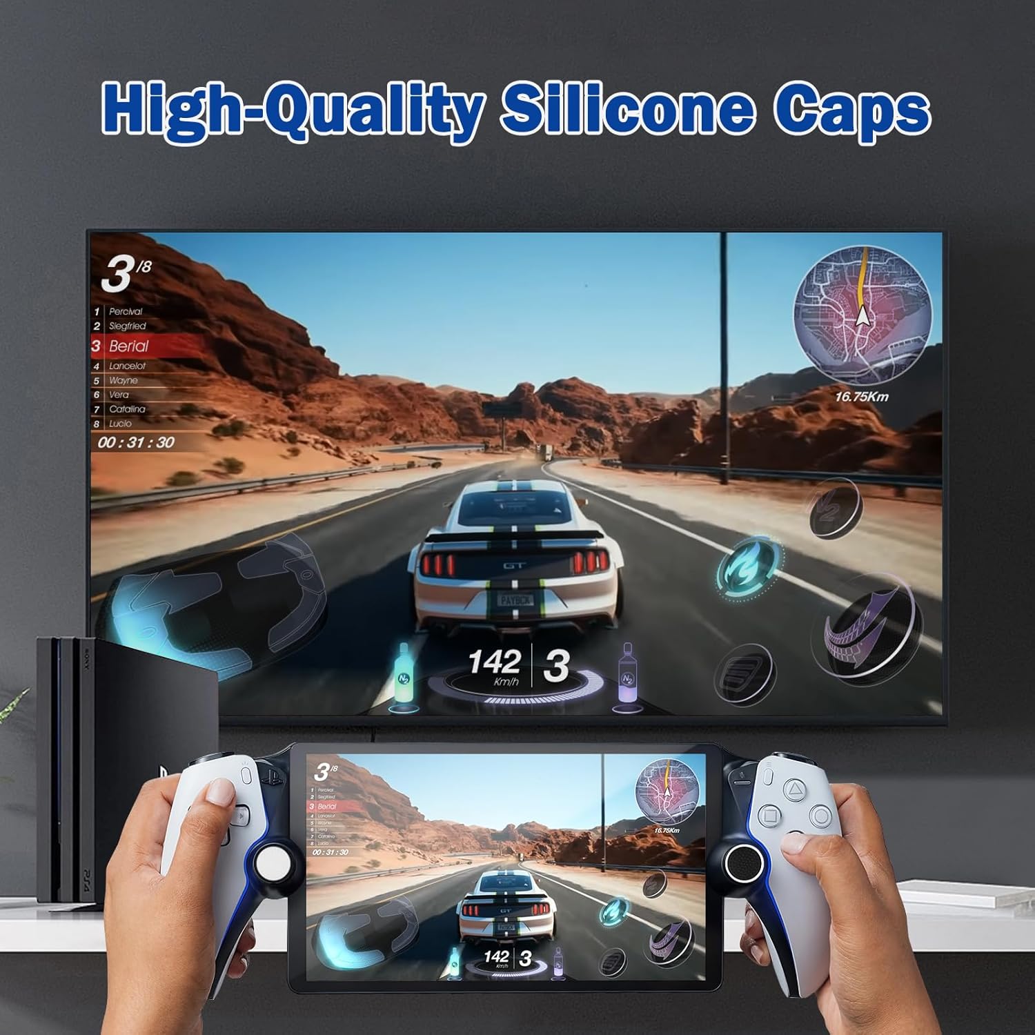 DLseego Thumb Grips for PlayStation Portal, Non-Slip Silicone Caps, Black / White