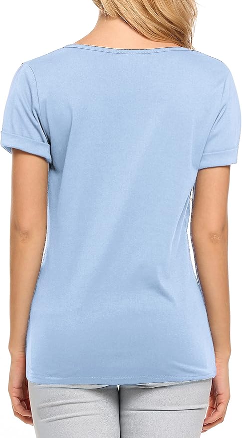 Beyove Women's Deep V T-Shirt Summer Short Sleeve High quality Polyester and Spandex