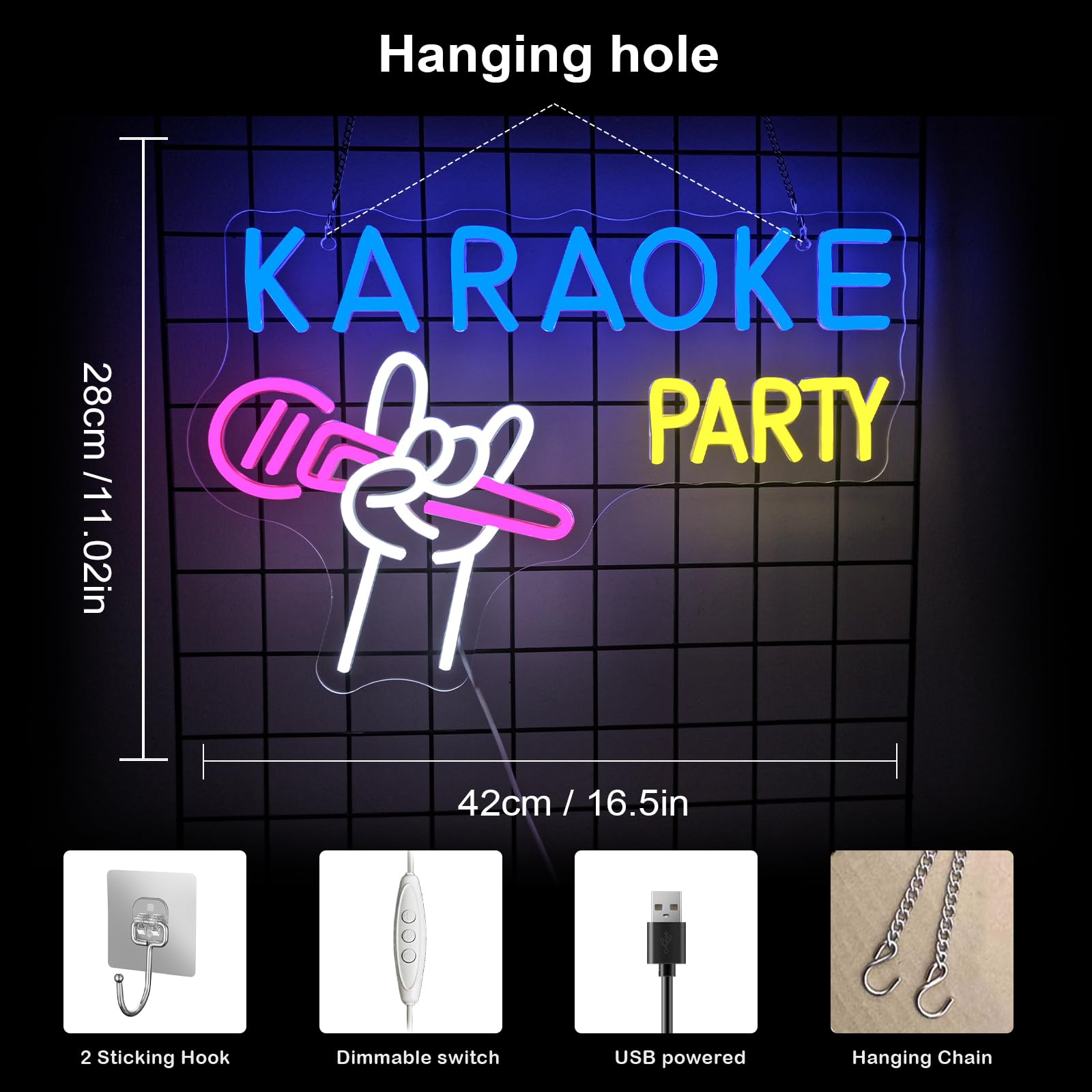 Ineonlife Karaoke Party Neon LED, Microphone de Karaoké Lettre Lumineuse Dimmable pour la Décoration Murale, Led Neon Signe pour Fête, Fête D’anniversaire, Bar de Caverne D’homme, Studio de Musique