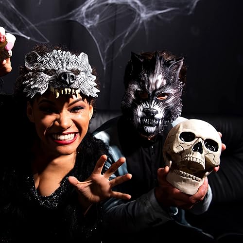 Miniatura 7 de HyDren Máscara de lobo de 2 piezas para Halloween, media cara, máscara de hombre lobo, máscara de animal para cosplay, disfraces, fiestas,