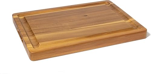 Lipper International 1250 Acacia - Tabla de tallar de 1 1/2 pulgadas de grosor con pozo profundo y asas insertadas para cortar o servir carne, 20 x
