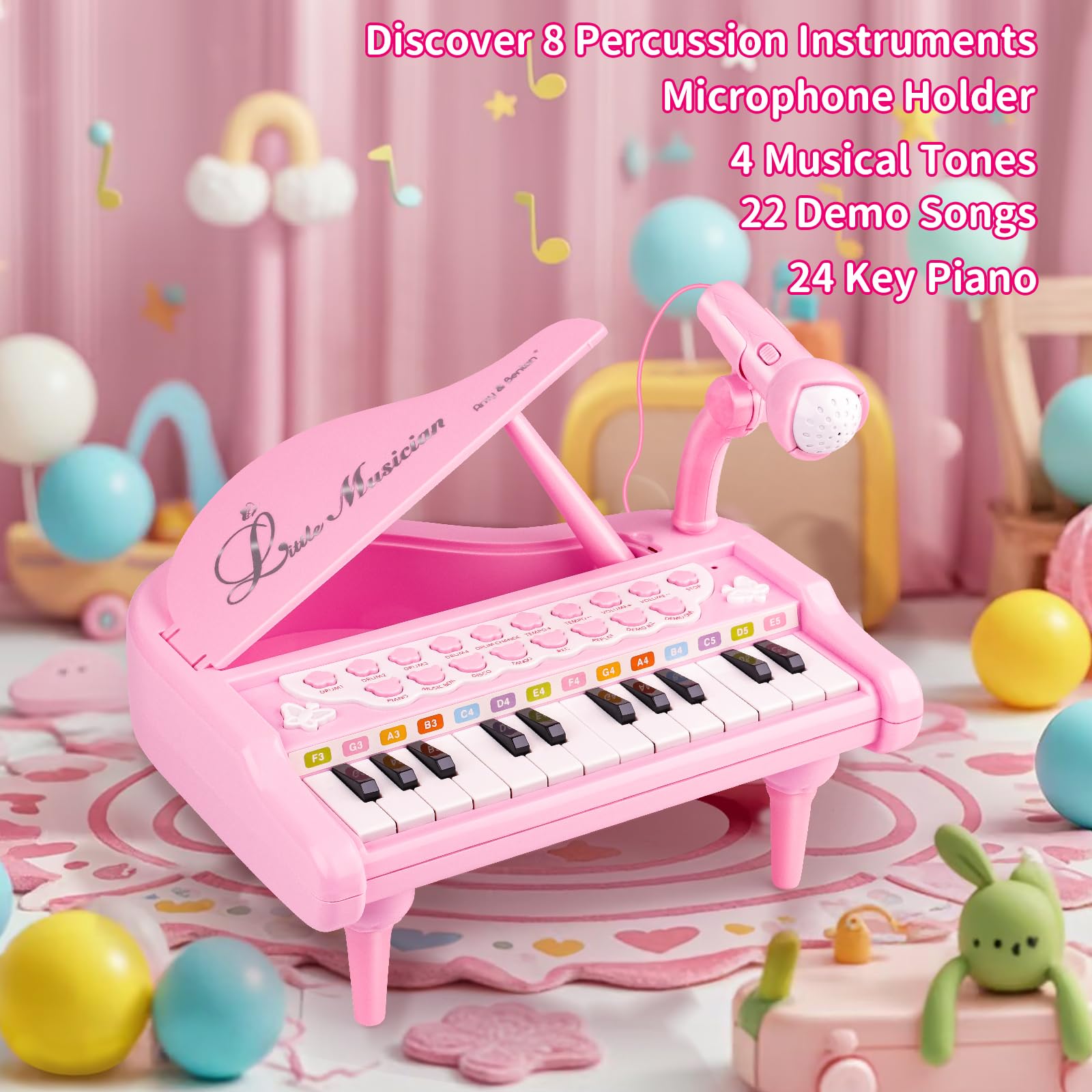 Nicknack Baby & Toddler Pink Piano Toy - 1 2 3 Year Old Girl's First Birthday Gift