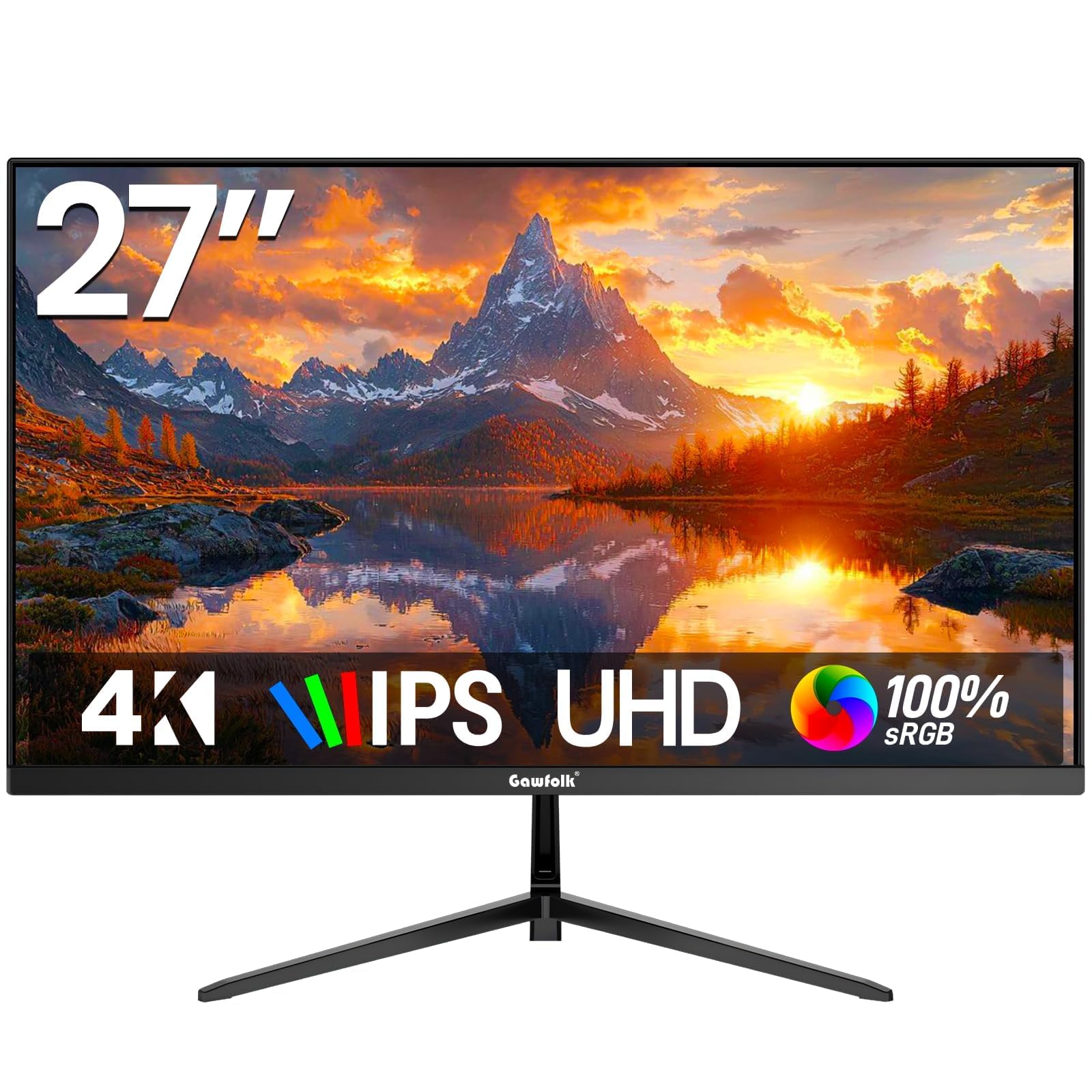 Gawfolk Monitor 27 Pollici 4K Ultra HD, IPS 3840x2160, 60Hz, Design Senza Bordi, per Home Office e Business, Connettività DP/HDMI, Montaggio VESA 75x75mm