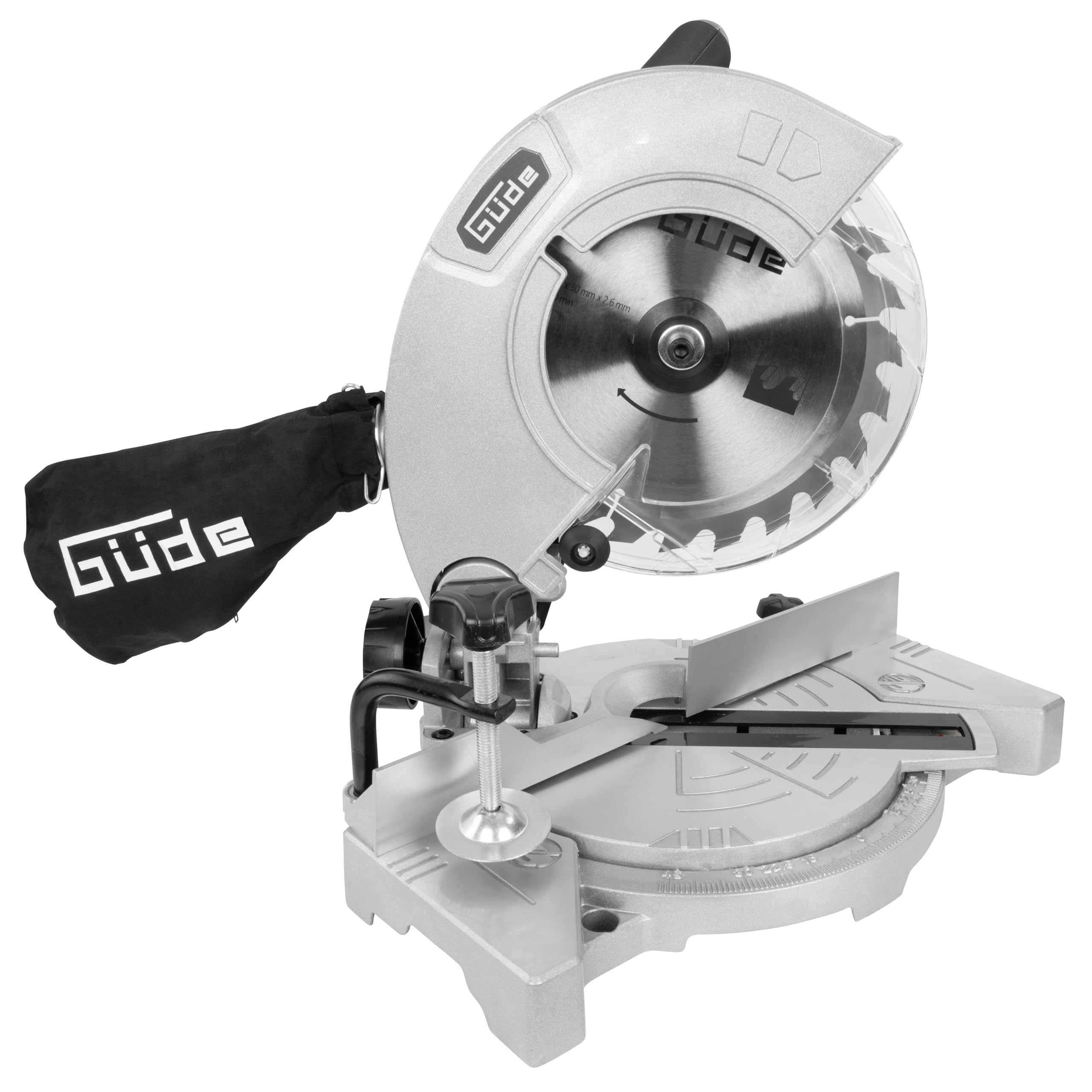 Güde Piła ukośna GKS 2134.1 (230 V, 1100 W, prędkość obrotowa silnika 5500 1/min, średnica brzeszczotu 210 mm, głowica obracana do 45°, zakres cięcia (przy 90°/90°) 60 x 120 mm, skala stopni, w