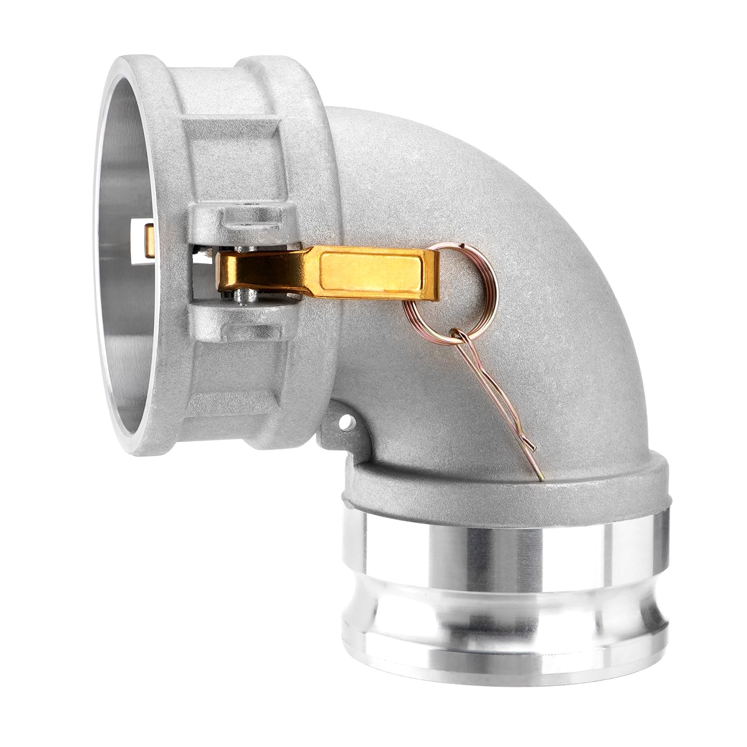 Acoplamiento de manguera de leva y ranura tipo DA, codo de 90 grados, Camlock hembra de 4 pulgadas x Camlock macho de 4 pulgadas, 100 PSI, material de aluminio, DA4040