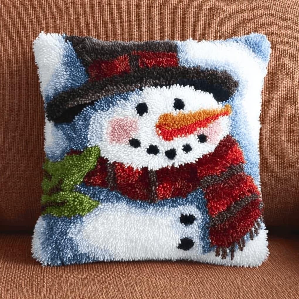 WallustrioaW Latch Hook Pillow Kits 43x43cm,Cute Snowman