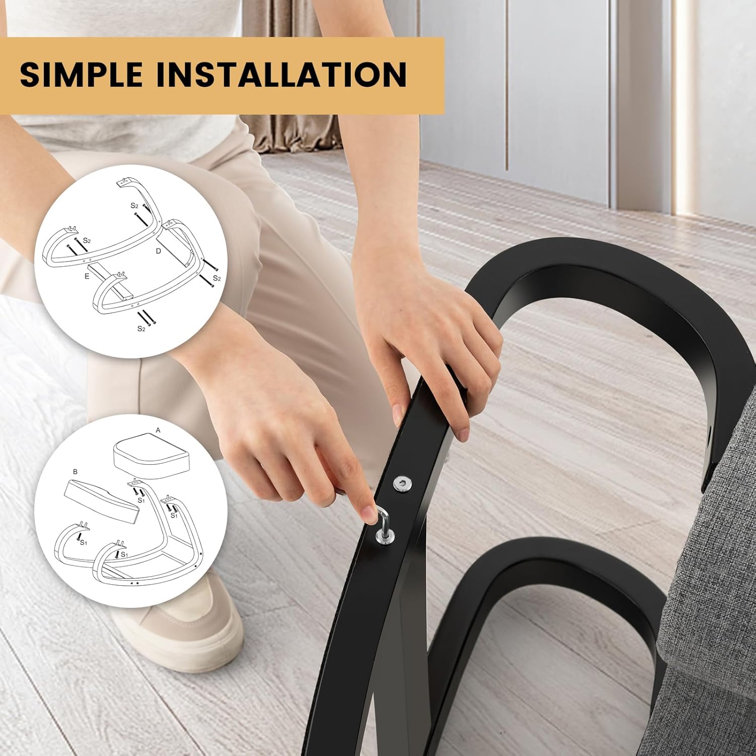 DORTALA Ergonomic Kneeling Chair, Rocking Knee Chair for Upright Posture, Home Office Ergo Kneel Support Stool, Relieving Back and Neck Pain & Improving Posture