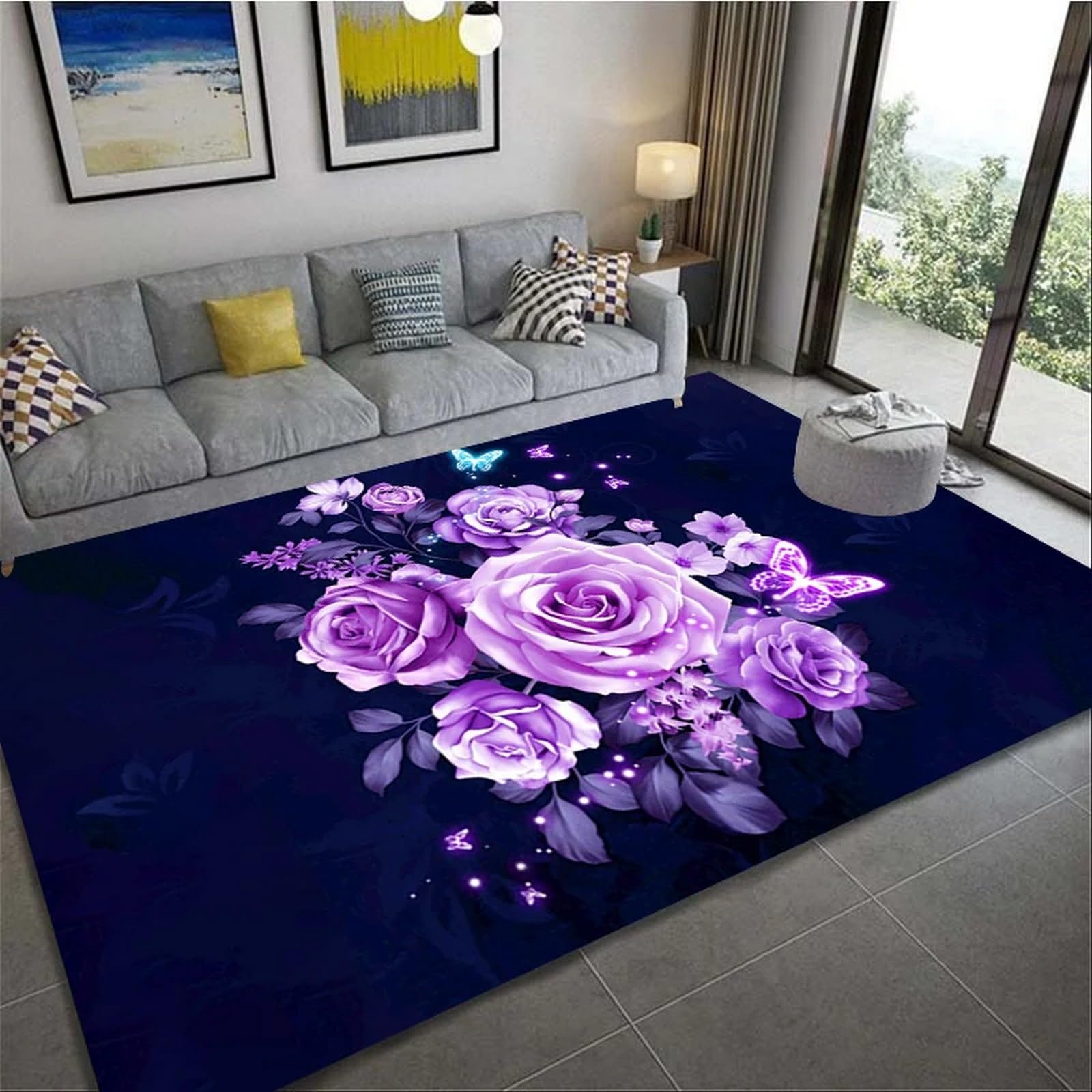 Tapis antidérapant imprimé 3D rose 140 x 200 cm grand paillasson