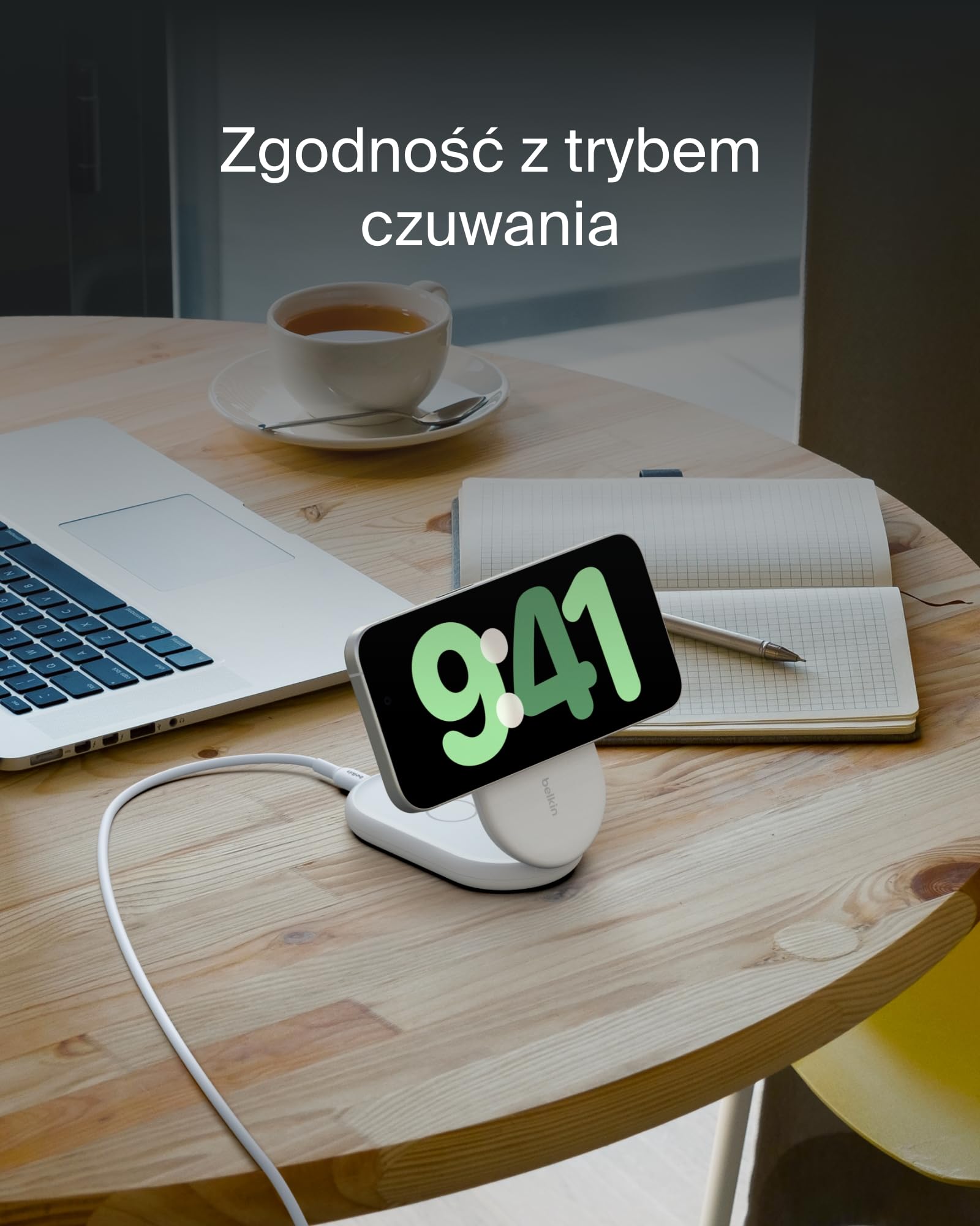 Belkin BoostCharge magnetyczna, składana ładowarka Qi2 2 w 1 o mocy 15 W, ładowarka bezprzewodowa zgodna z MagSafe do Apple iPhone 16/15/14/13, z antypoślizgową podstawą, zasilacz w zestawie – biała
