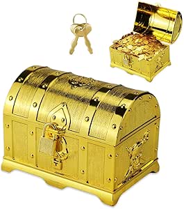 Scrigno Del Tesoro Con Serratura | Scatola Pirata In Plastica Bronzo | Per Bambini, Monete, Gioielli | 14x9,7x9,5 Cm - Foto 5