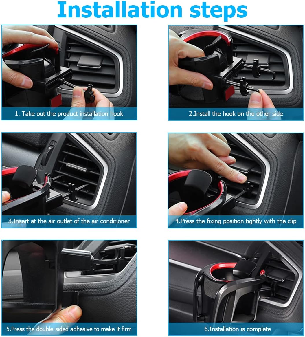 Car Cup Holder and Phone Mount for Air Vent, 2 in 1 Multifunctional Drink Stand, Adjustable Auto Air Conditioner Vent Water Coffee Bottle Bracket, Universal for SUV Truck Van (Black/Red)