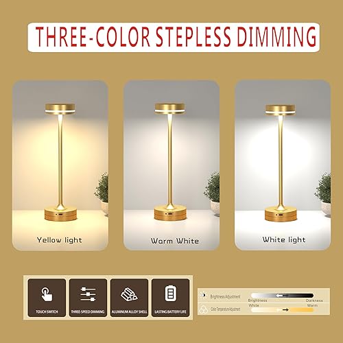 Miniatura 3 de Abavivi Lámpara de mesa táctil, lámparas de mesa, lámparas de mesa inalámbricas, lámpara LED de cristal de atenuación continua con 3 modos, lámparas