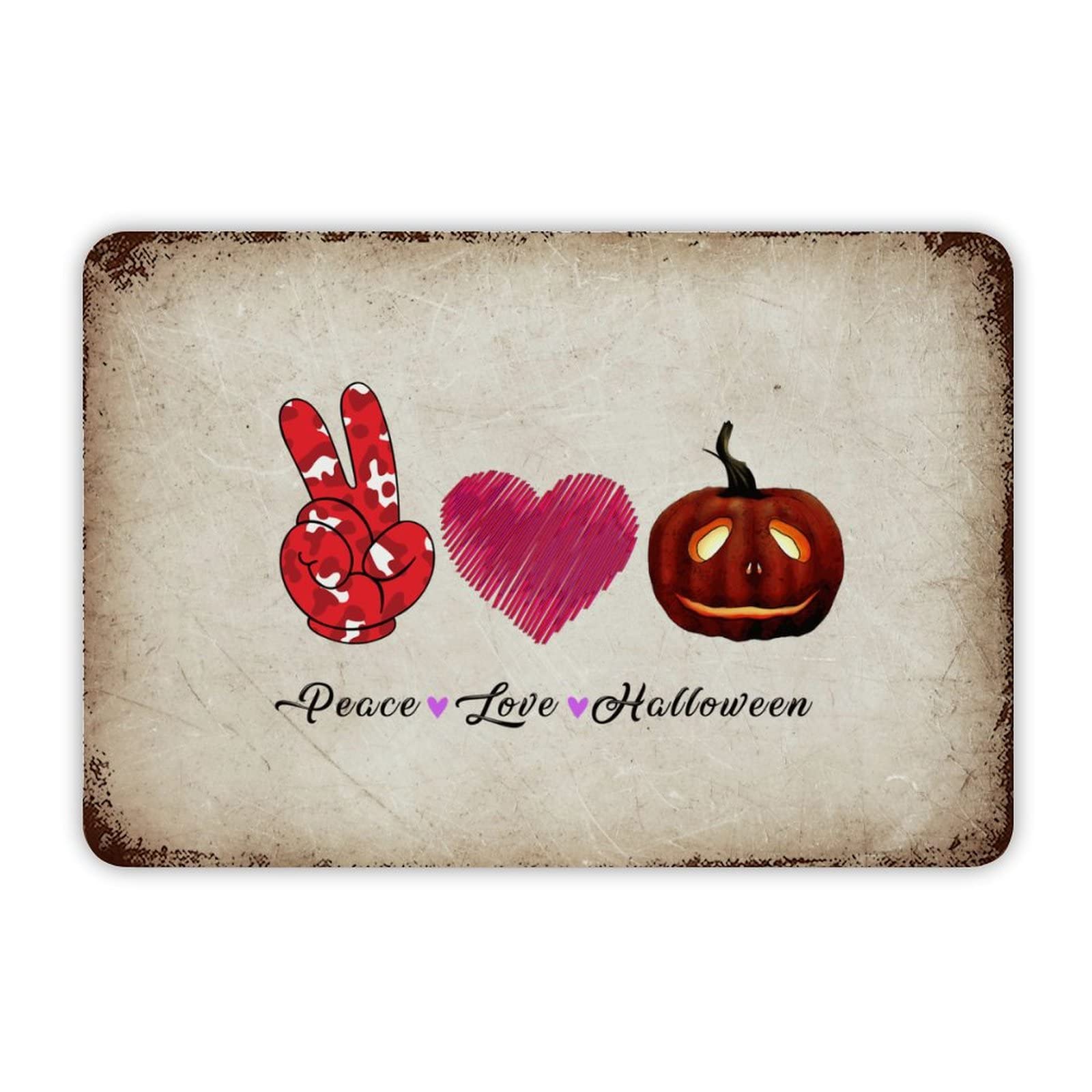 ENEDNATE Peace Love Halloween Pumpkin Gnome Witch Hat Ghost Aluminum Tin Sign 8"x12" Waterproof Vintage Metal Sign for School Office Classroom Gate Garage Garden Home Wall Decor Housewarming Gifts