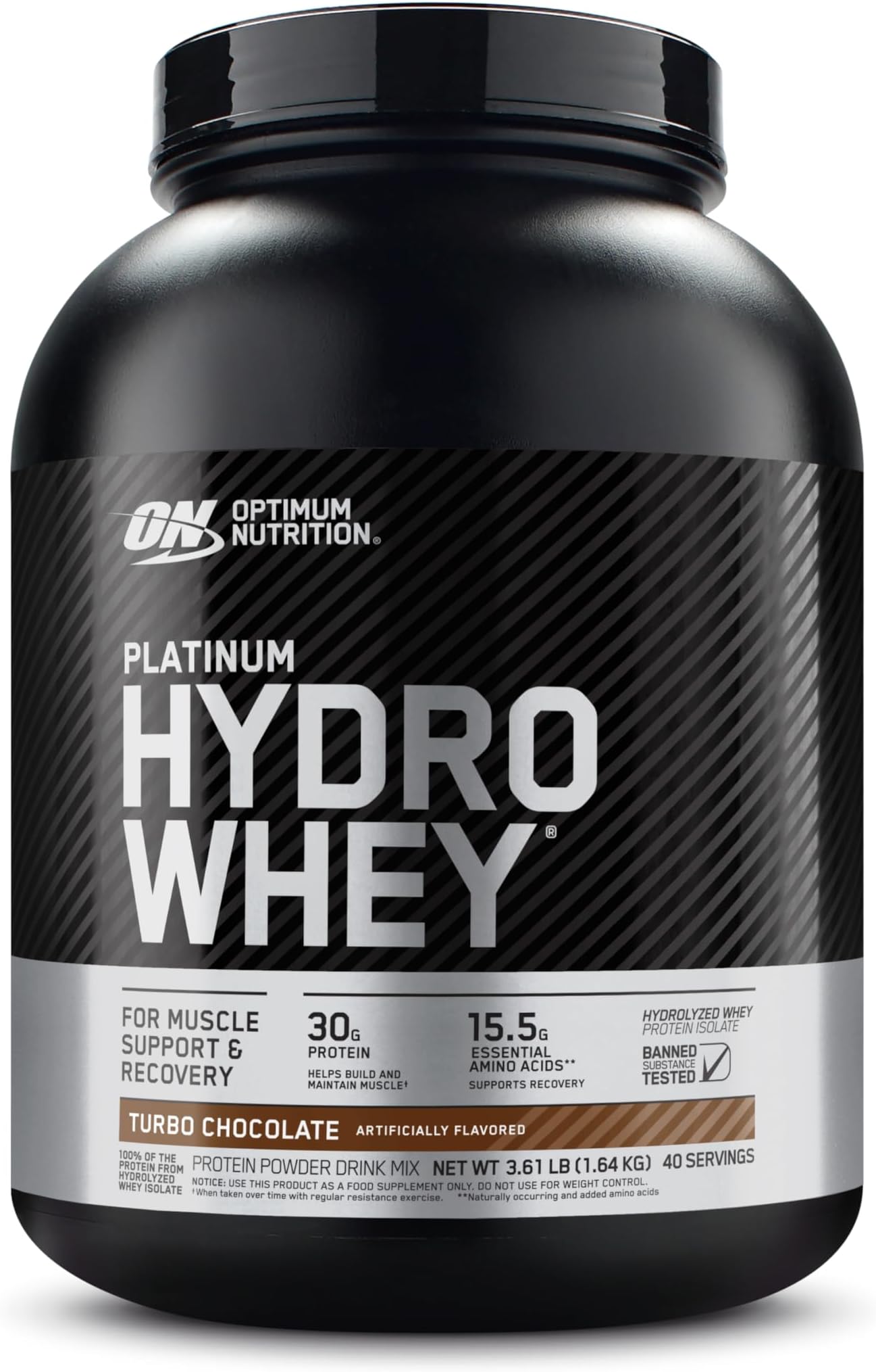 Optimum Nutrition Platinum Hydrowhey Protein Powder, 100% Hydrolyzed Whey Protein Isolate Powder, Flavor: Turbo Chocolate, 40 Servings, 3.61 Pounds (Packaging May Vary)
