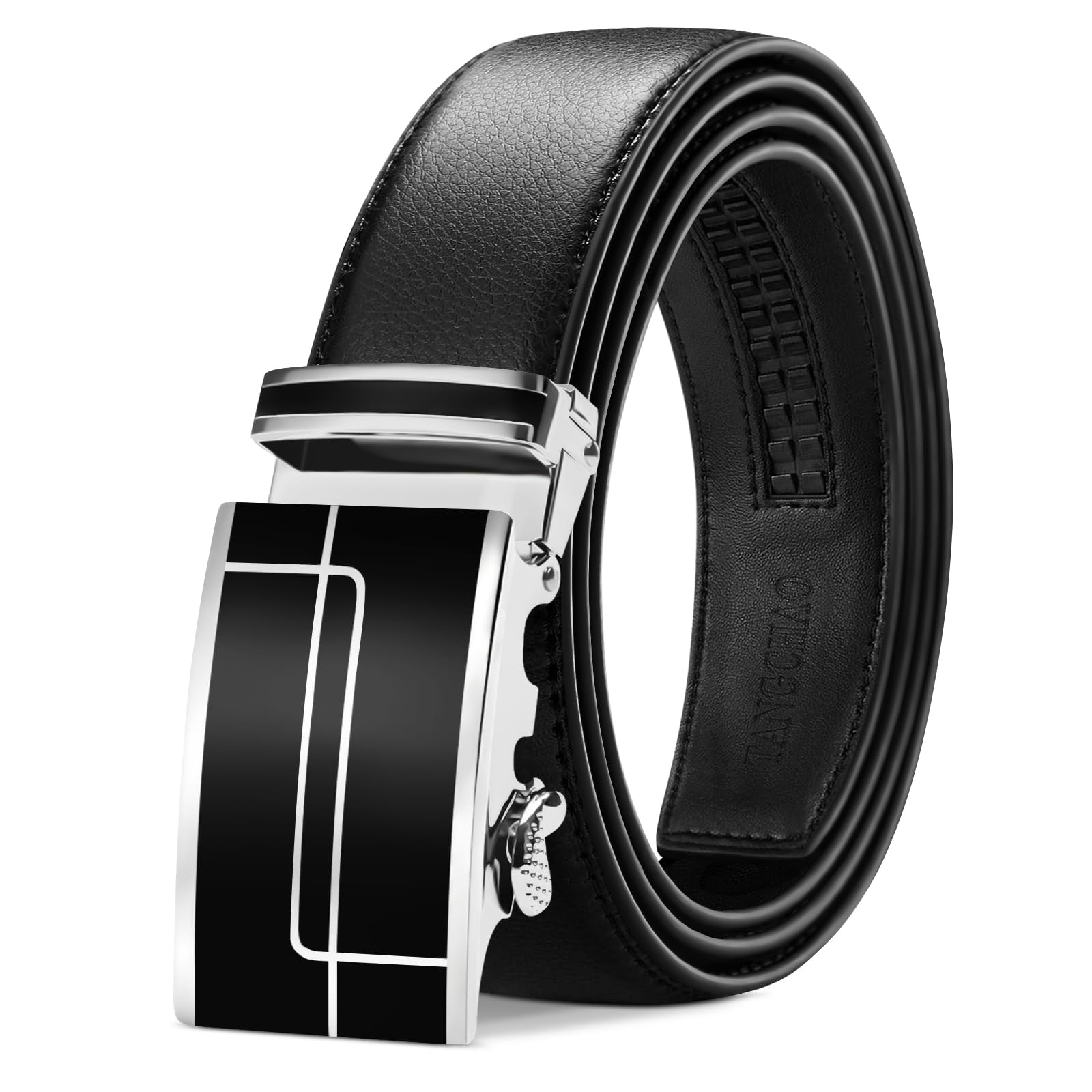 TANGCHAO Cintura Uomo, Cintura a Cricchetto da Uomo in Pelle con Fibbia Scorrevole Automatica 35mm, Trim Regolabile per Adattars