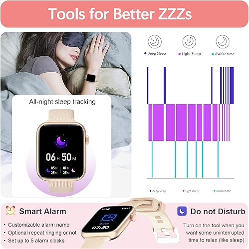 Miniatura 5 de YoYoFit Reloj inteligente (respuestahacer llamadas), reloj inteligente de 1.85 pulgadas para mujer, rastreador de actividad física impermeable con